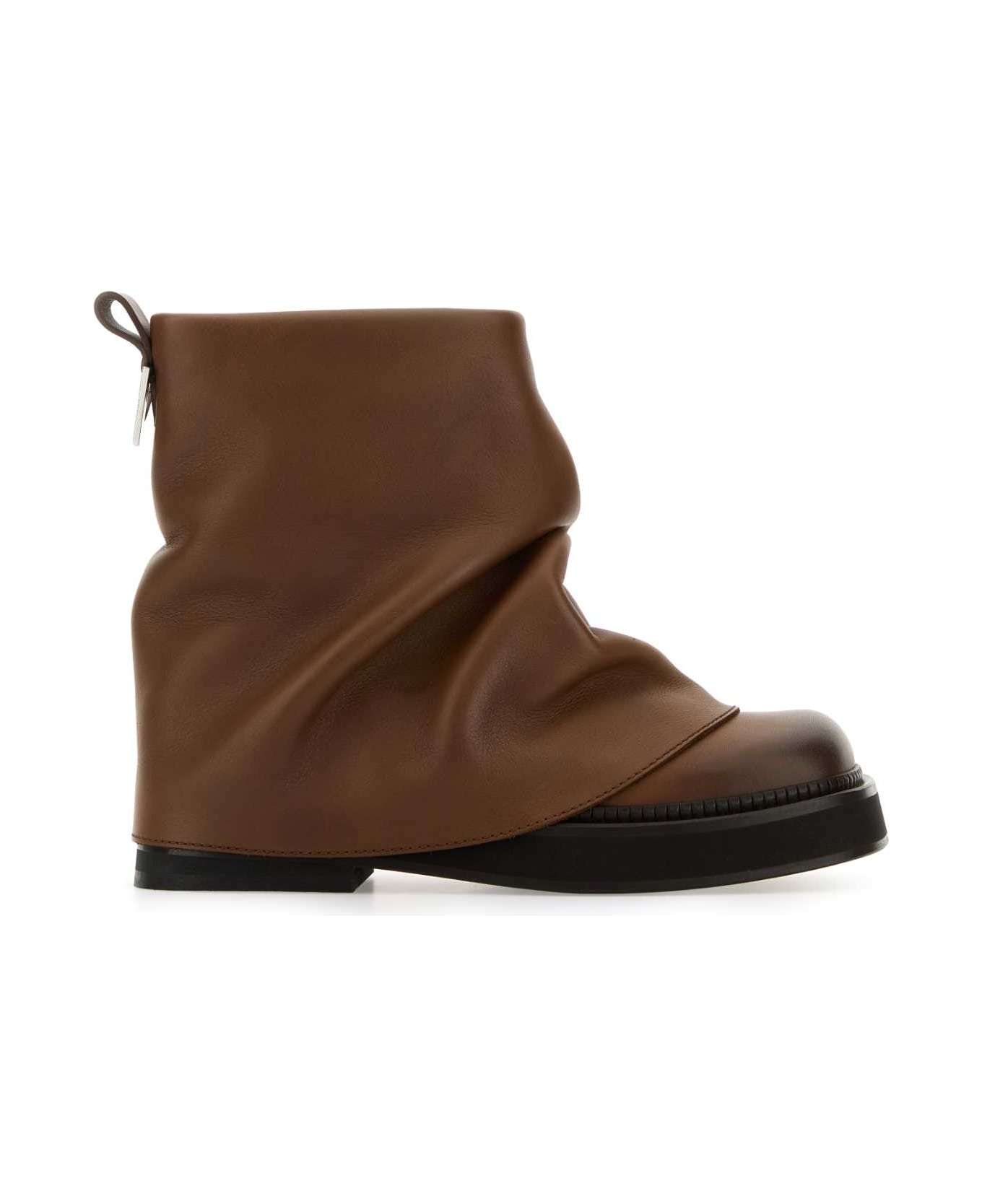 The Attico Caramel Leather Mini Robin Ankle Boots - CAMEL
