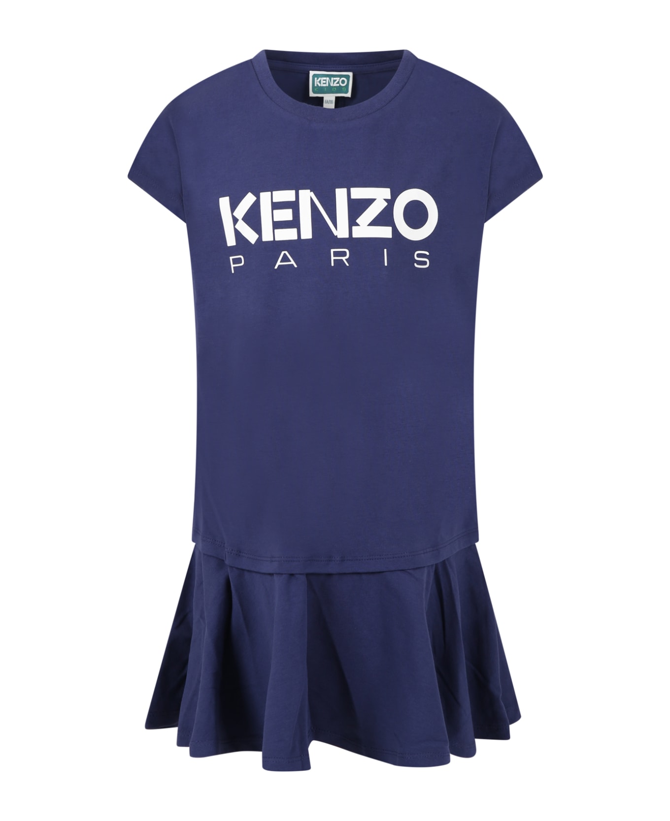Kenzo Kids Blue Dress For Girl With Logo - Blue
