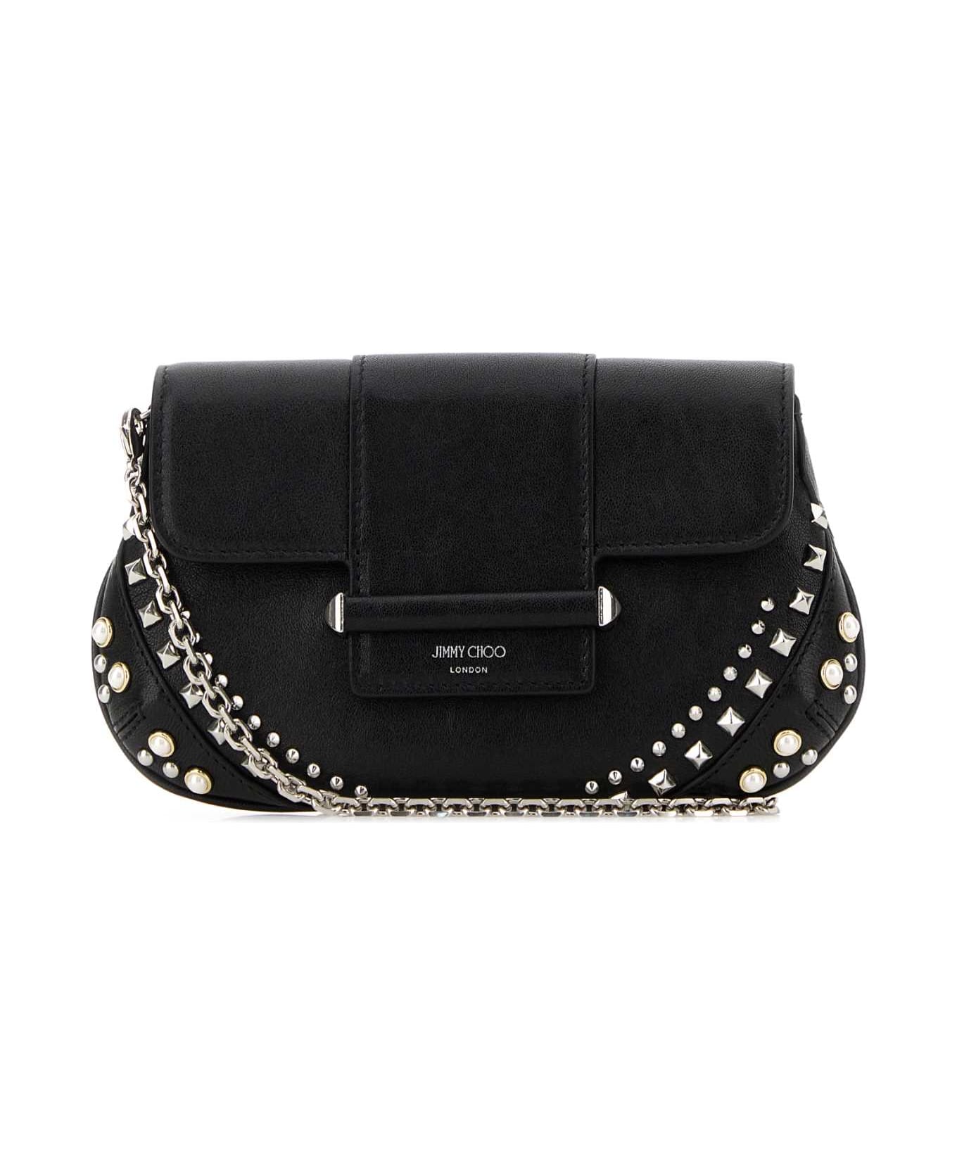 Jimmy Choo Black Leather Bar Clutch - BLACKIVORYANTIQUESILVER