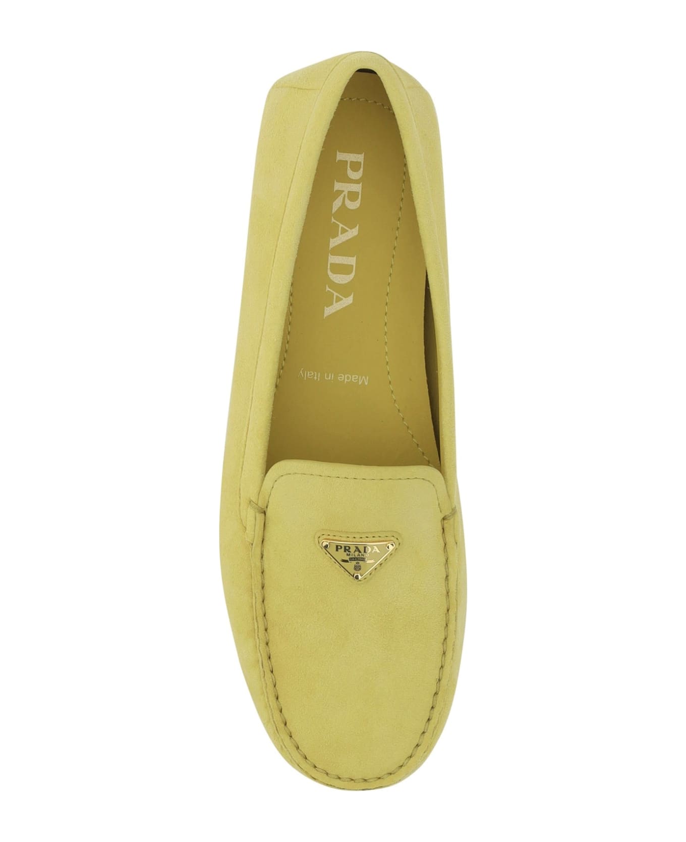 Prada Leather Logo Loafers - Yellow