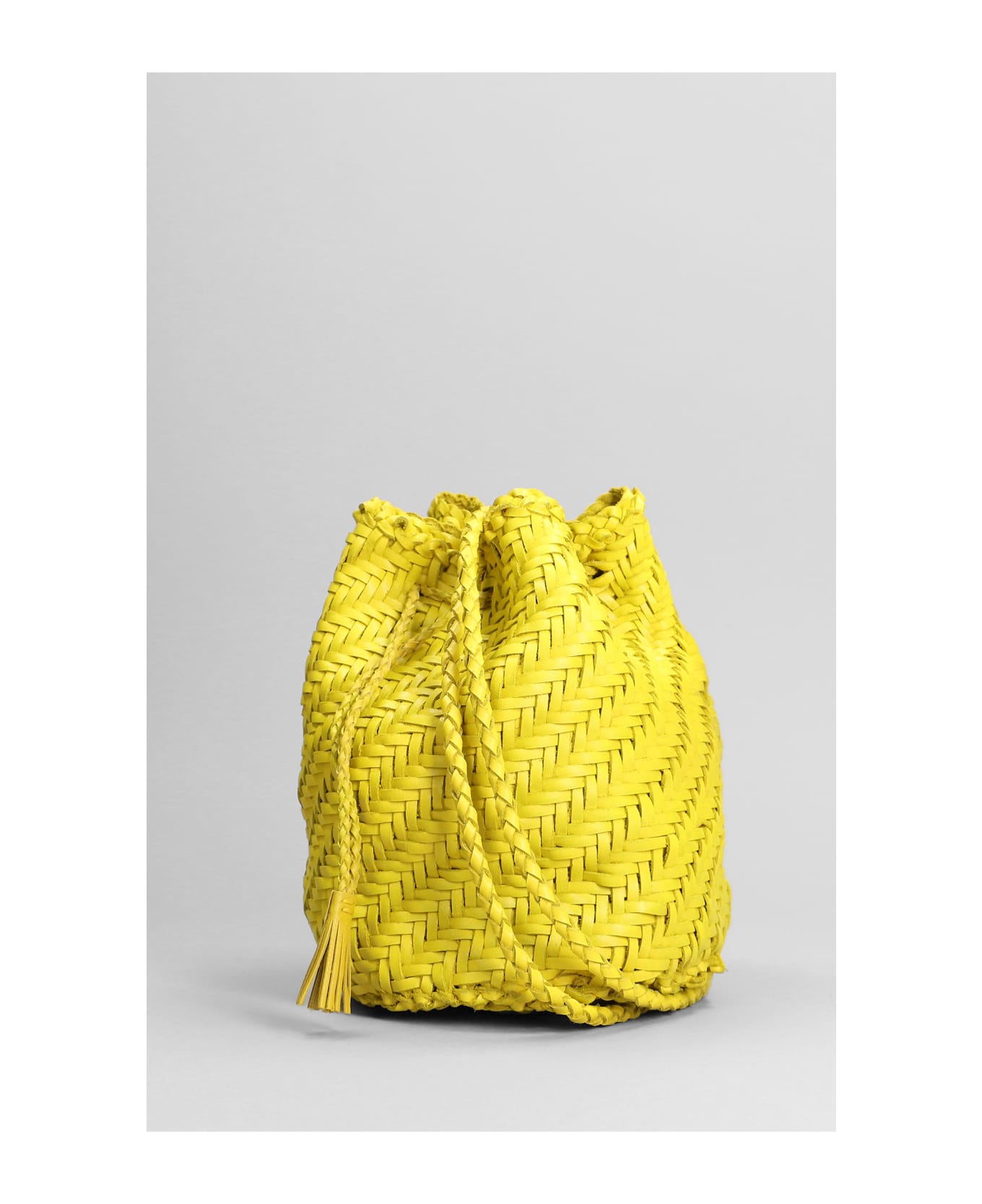 Dragon Diffusion Pompom Double Shoulder Bag In Yellow Leather - yellow