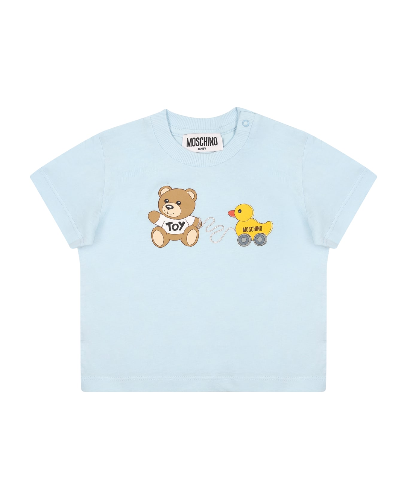 Moschino Light Blue T-shirt For Baby Boy With Teddy Bear And Duck - Light Blue