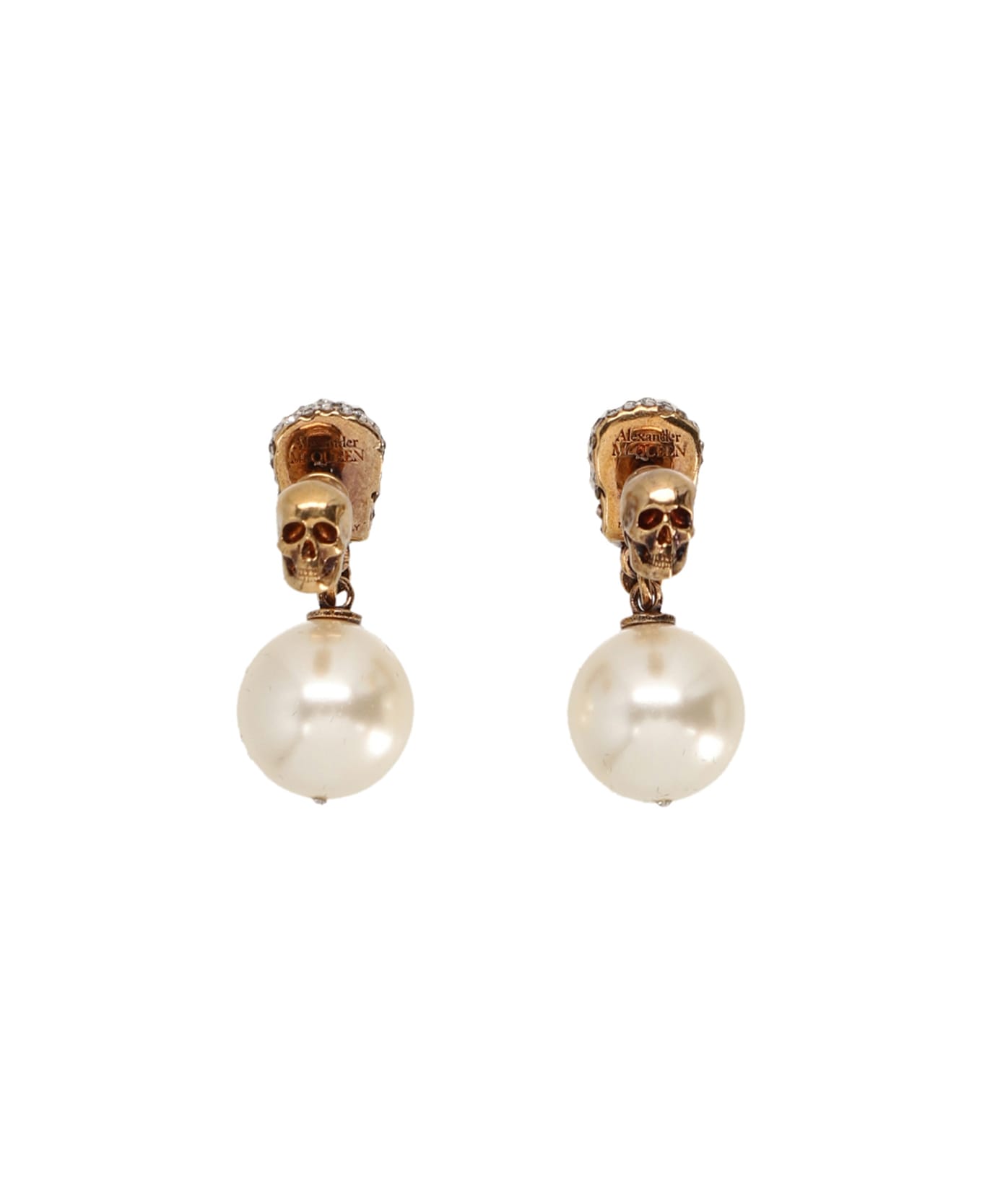 Alexander McQueen Pearl Skull Earrings In Antiqued Gold - Gold イヤリング