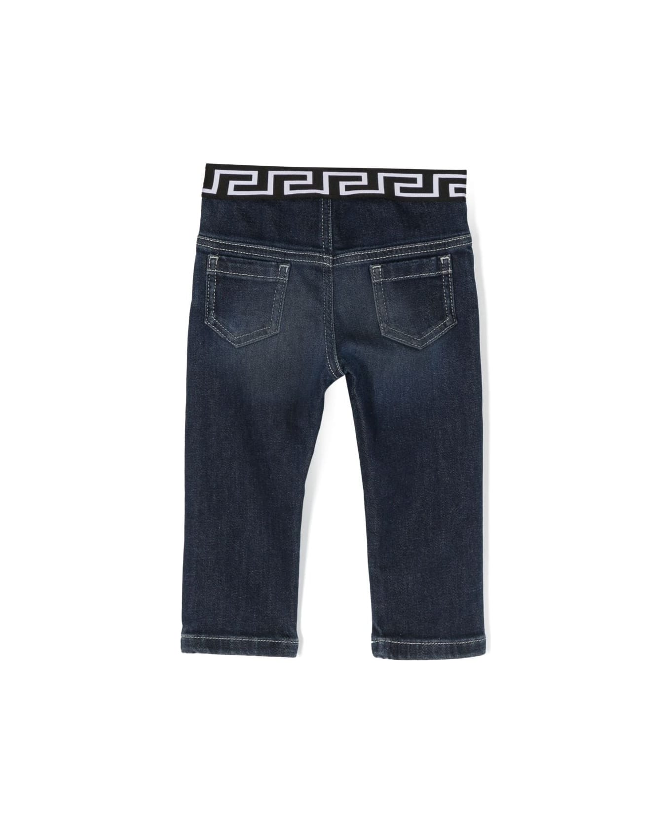 Versace Pantaloni Blu In Demin Di Cotone Stretch Baby Boy - Blu ボトムス
