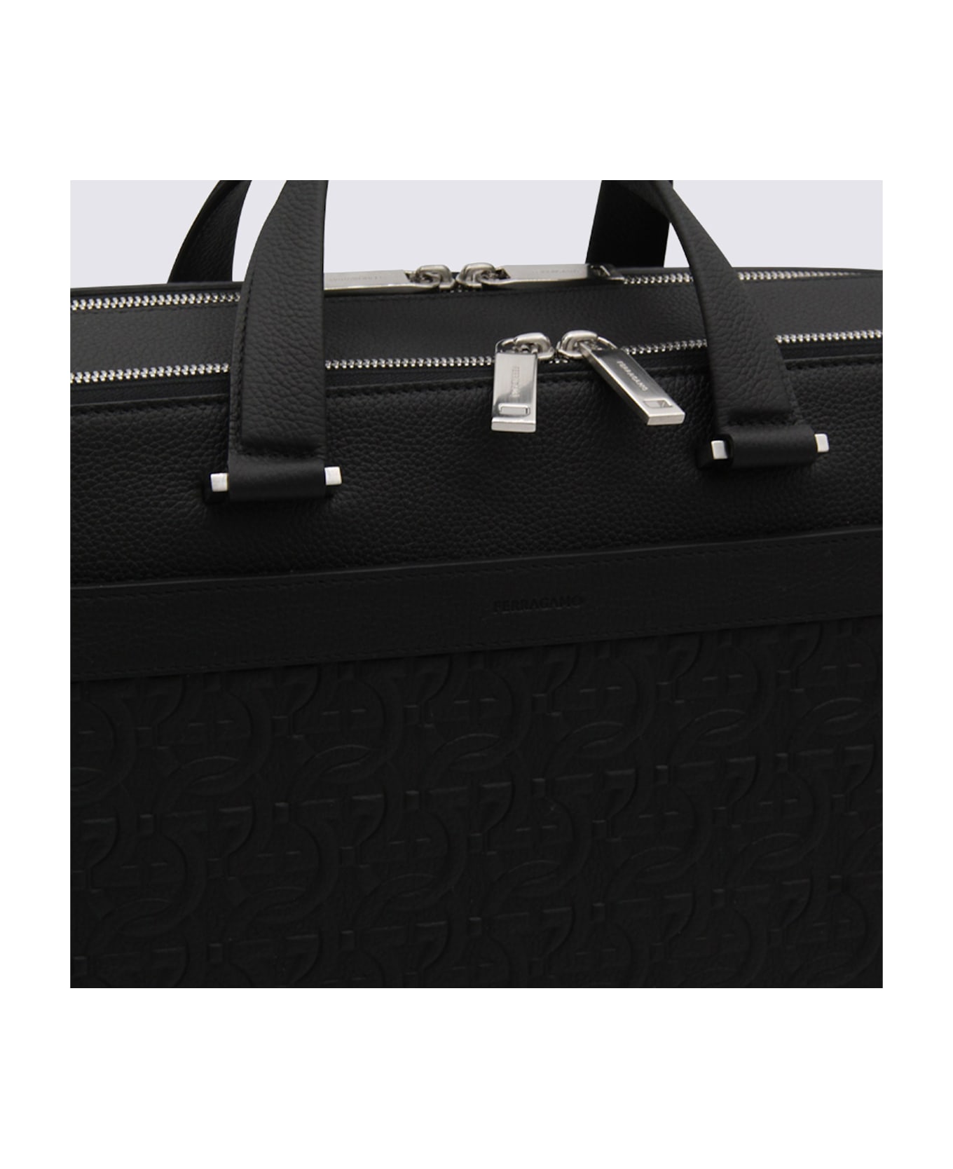 Ferragamo Black Leather Business Gancini Top Handle Bag - Black