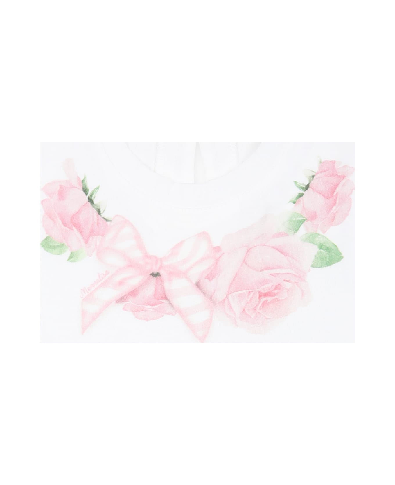 Monnalisa White T-shirt For Baby Girl With Rose Print - White