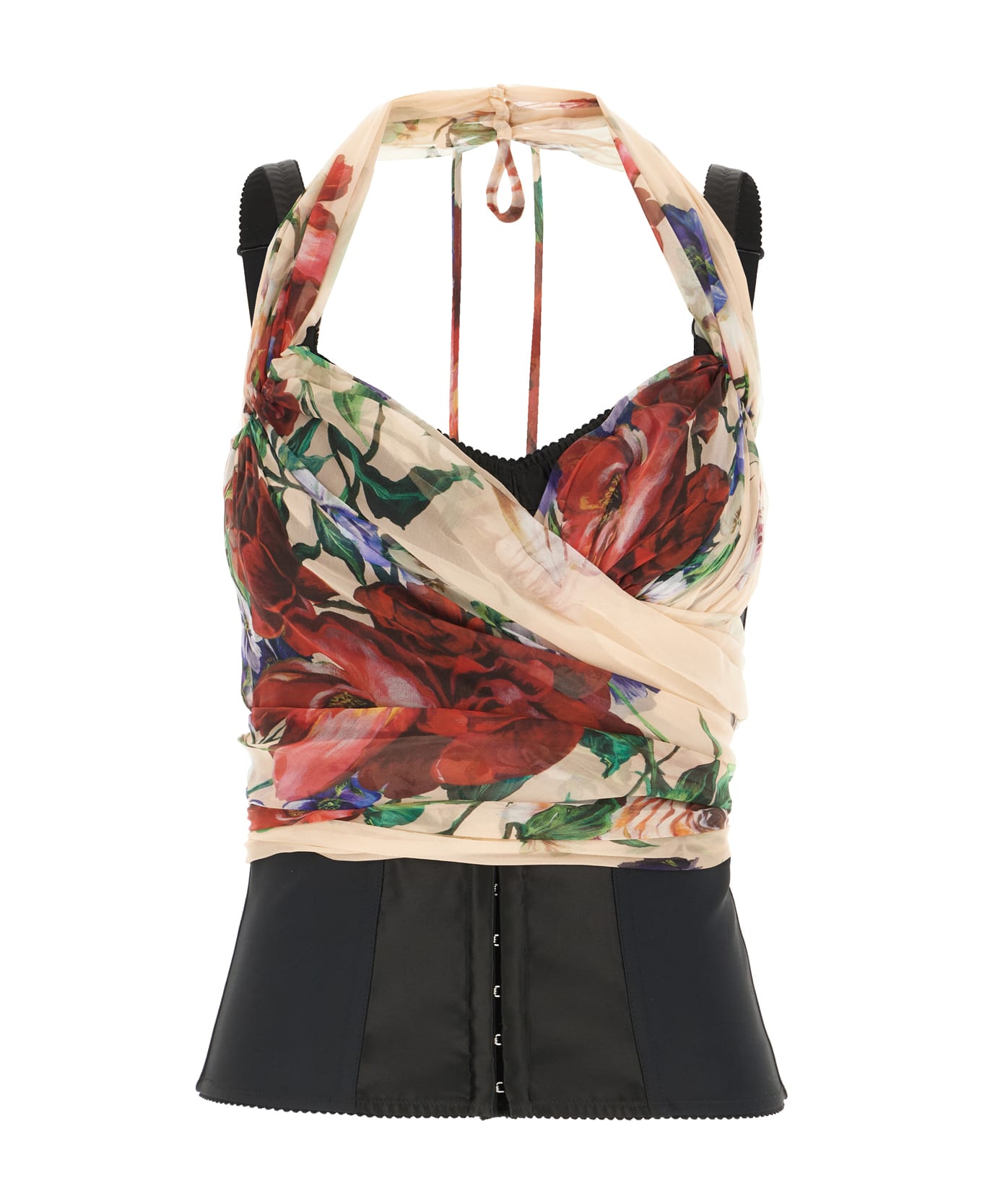 Dolce 
Gabbana Printed Stretch Silk Blend Top - BOUQUETFIORIANTICHIFONDONUDE