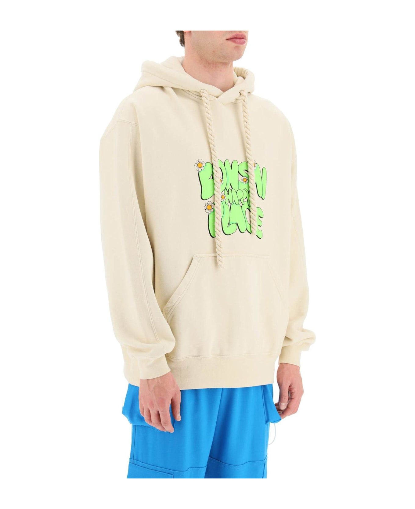 Bonsai Slogan-printed Drawstring Hoodie - White