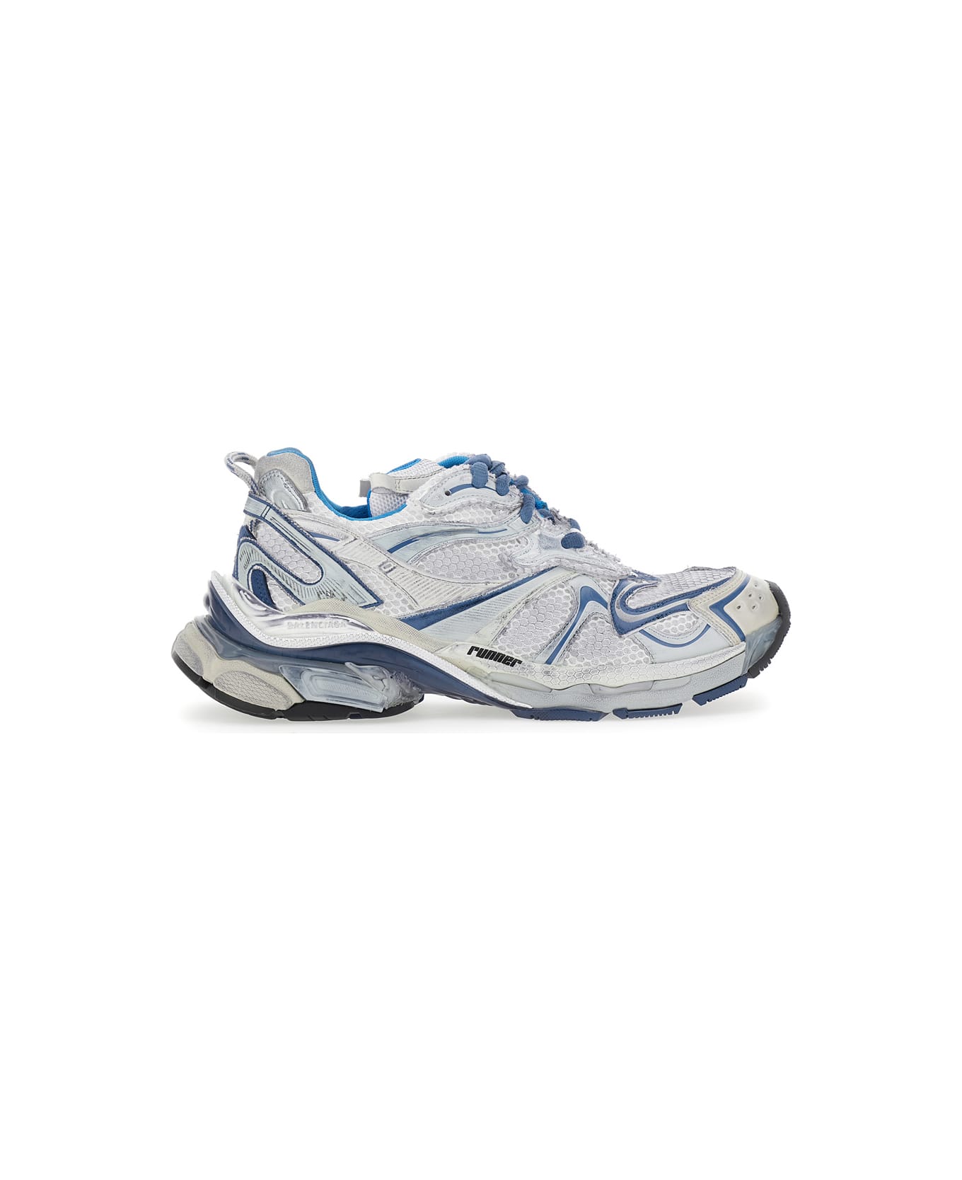 Balenciaga 'runner 2.0' Light Blue Low Top Sneakers With Runner Logo In Tech Fabric Man - Light blue