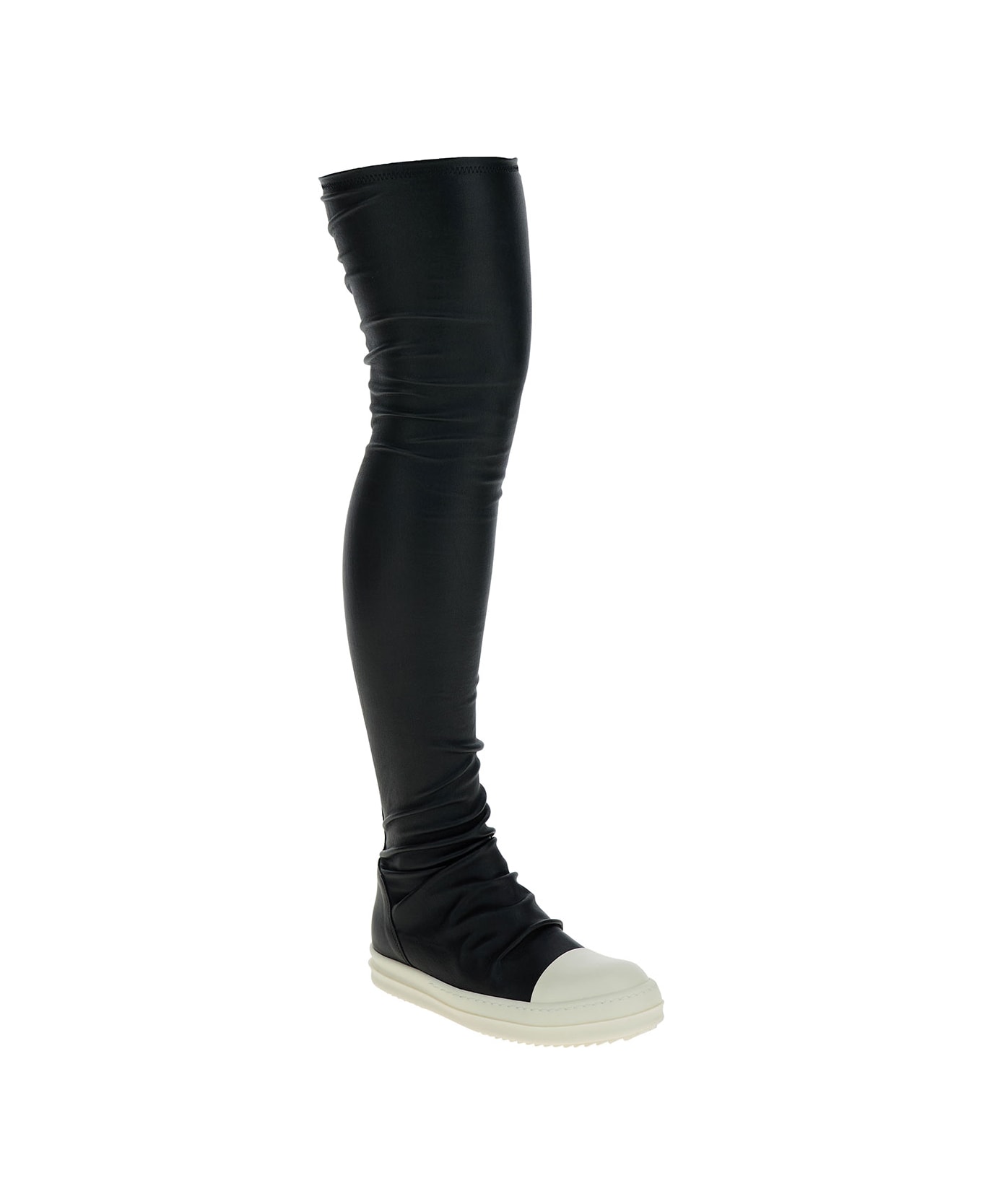 Rick Owens Black Knee-high Sneakers With Platform In Leather Woman - Black
