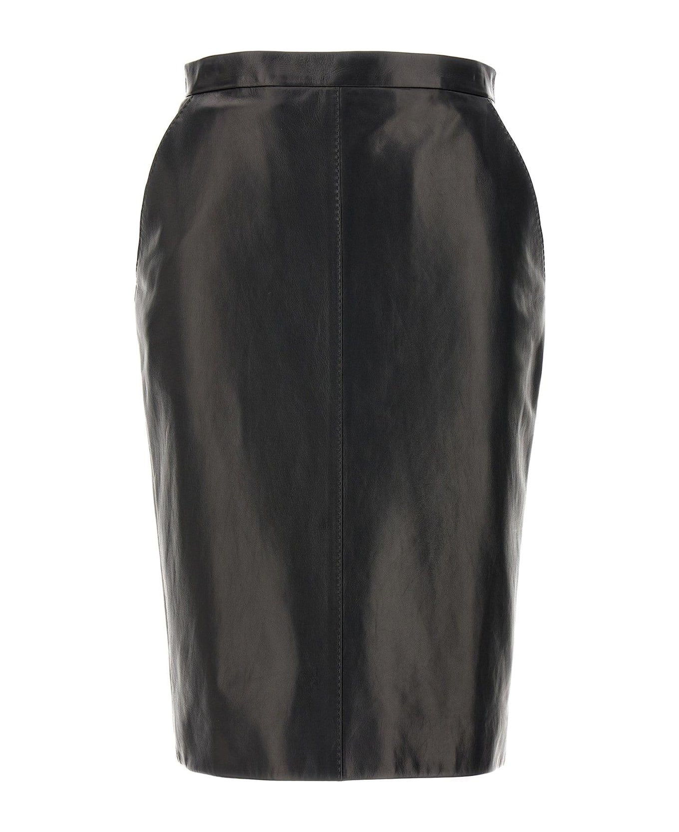 Saint Laurent High-waisted Leather Midi Skirt - NOIR