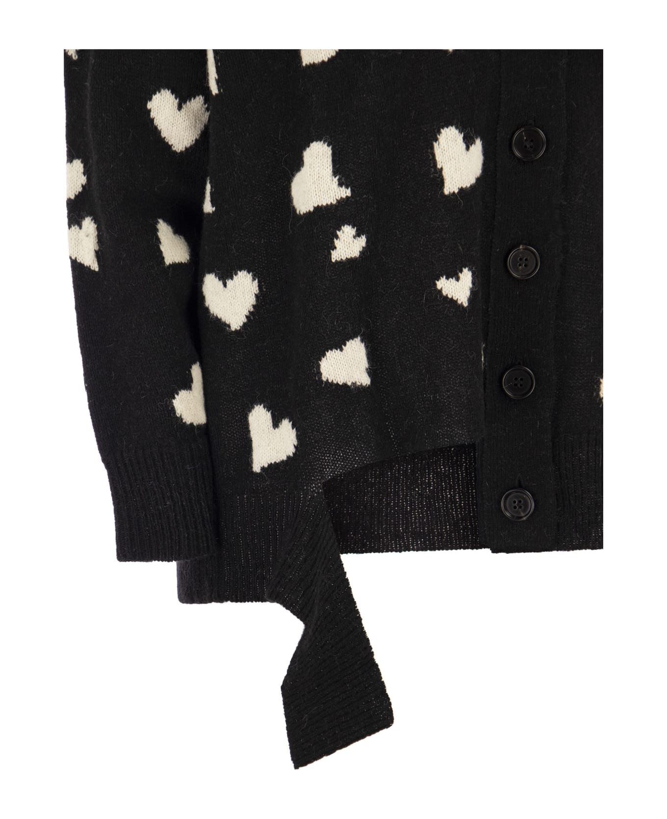Marni Long Wool Cardigan With Bunch Of Hearts Motif - Black