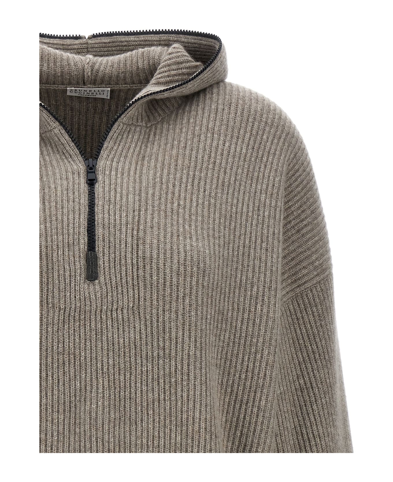 Brunello Cucinelli 'monile' Hooded Sweater - Gray