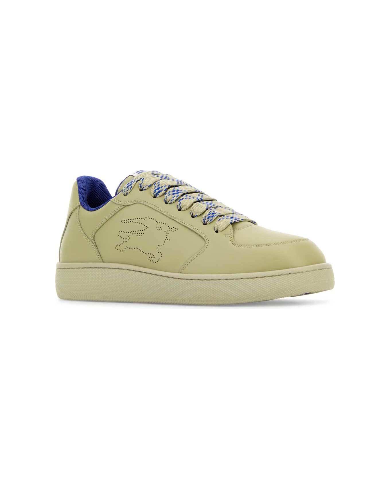 Burberry Army Green Leather Stock Sneakers - HUNTER