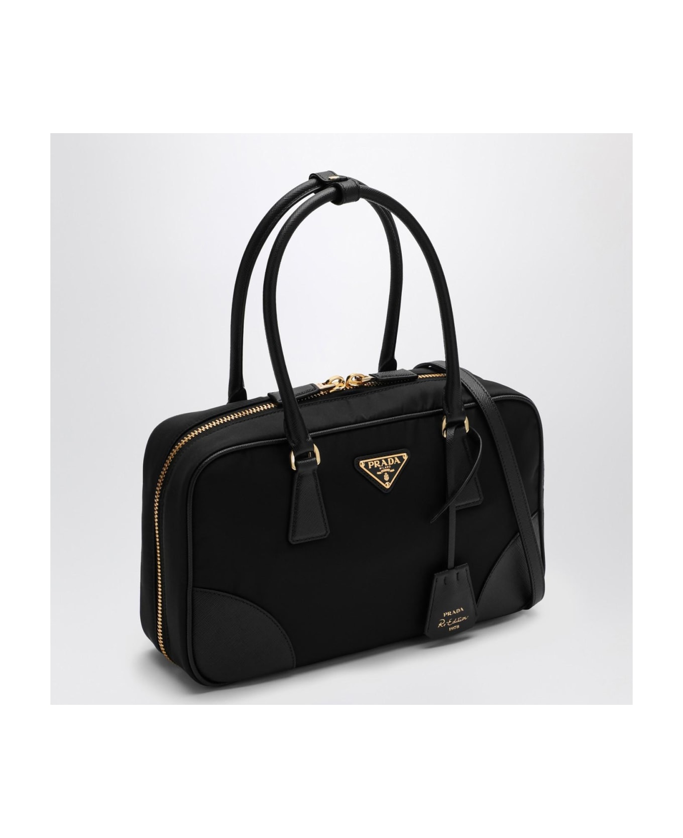 Prada Re-edition 1978 Re-nylon And Saffiano Medium Black Top Case - Nero