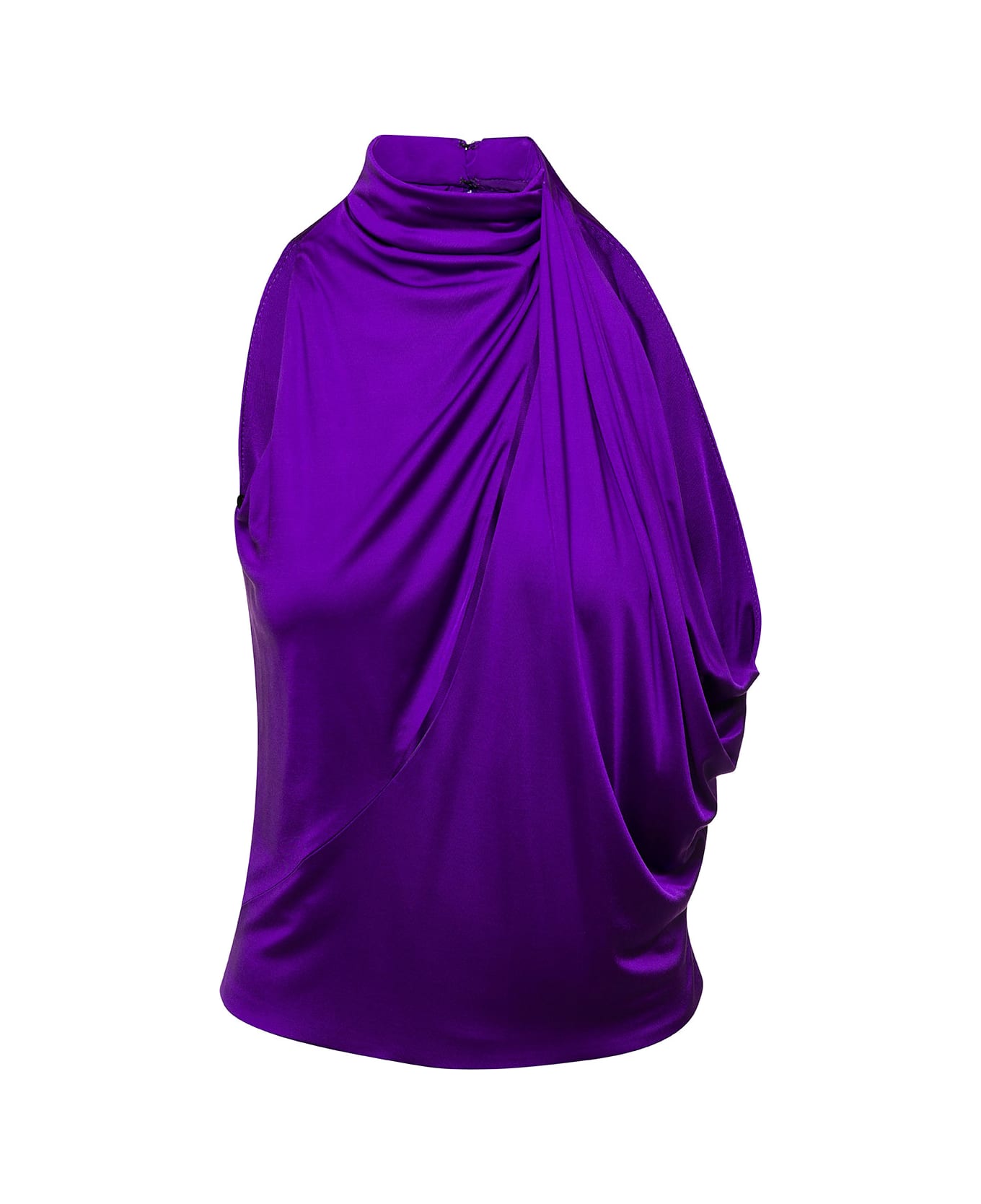 Versace Purple Halterneck Top With Diagonal Cut-out In Viscose Woman - Violet トップス