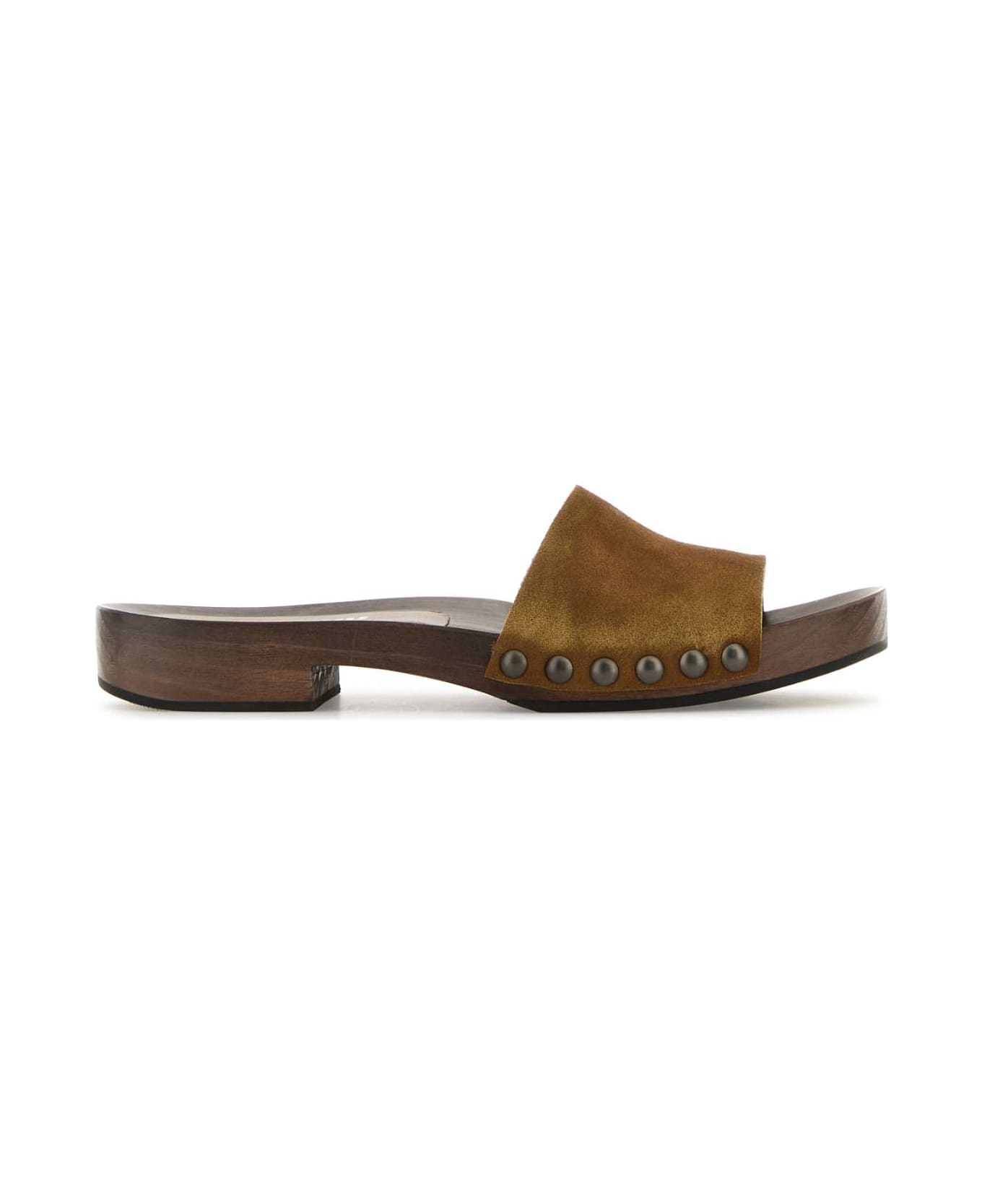 Miu Miu Camel Suede Clogs - CANNELLA