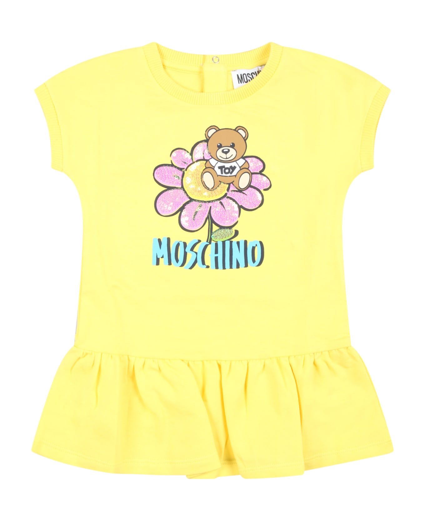 Moschino Yellow Dress For Baby Girl With Teddy Bear And Flowers - Yellow