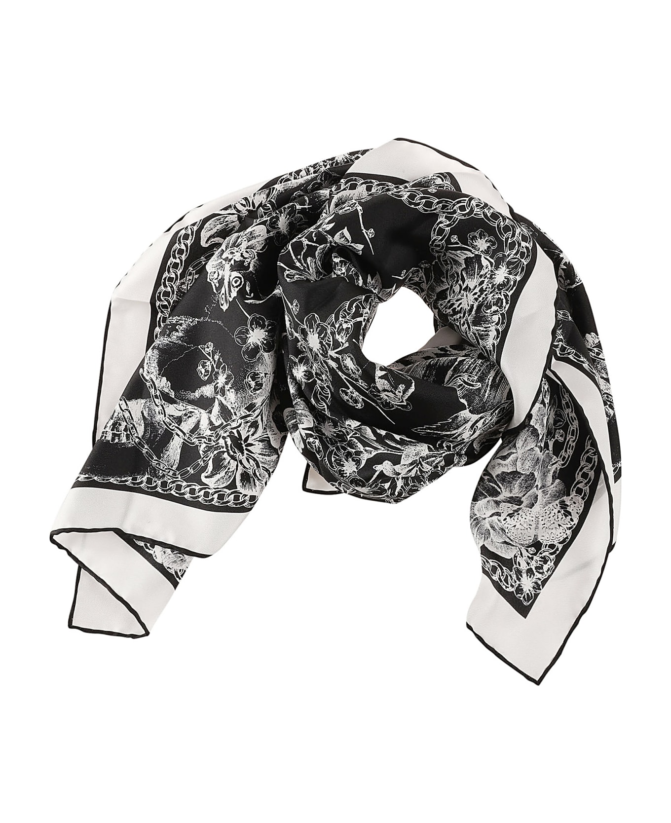 Alexander McQueen Blossom Skull Scarf - Black/Ivory