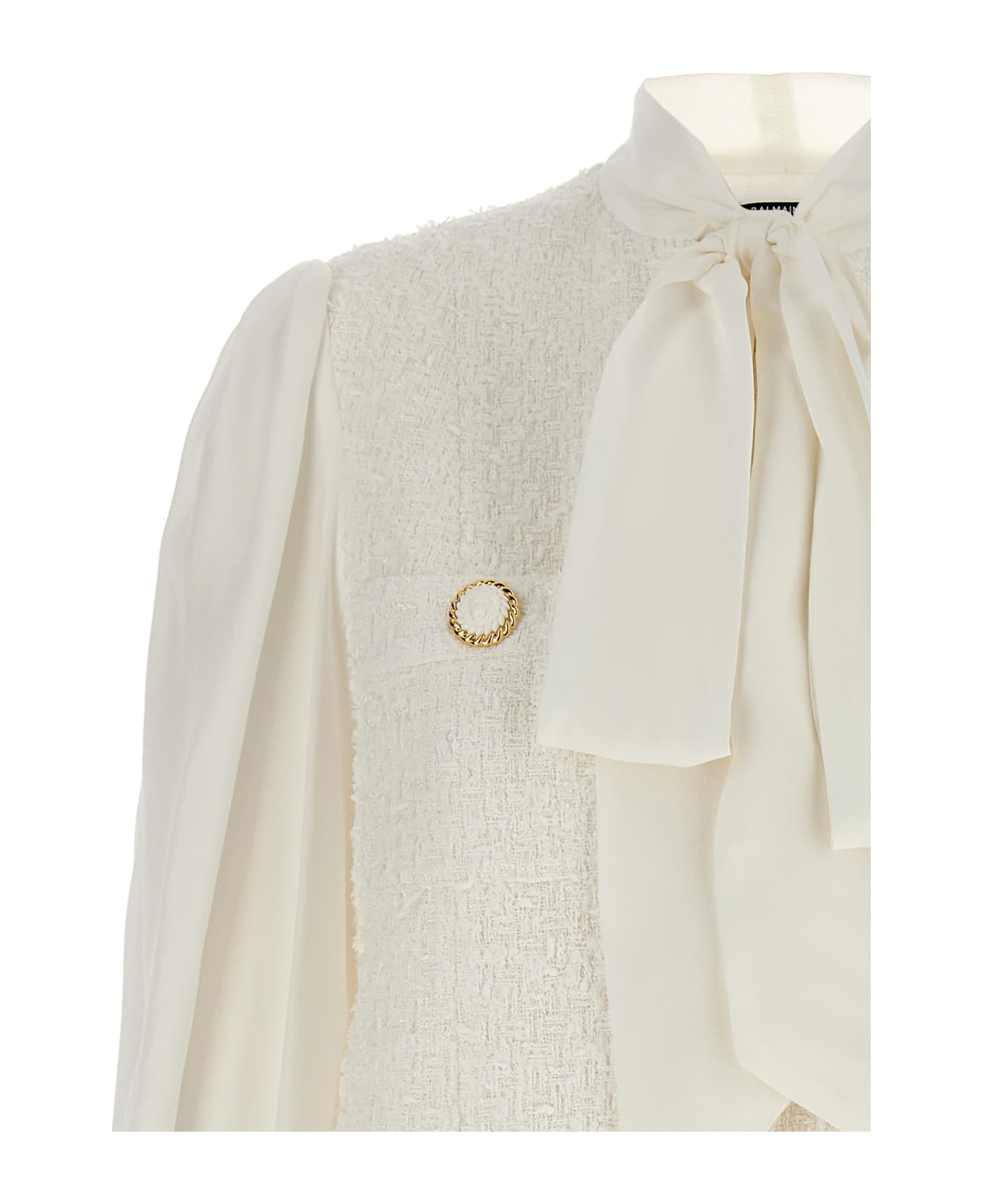 Balmain Silk Insert Tweed Dress - White