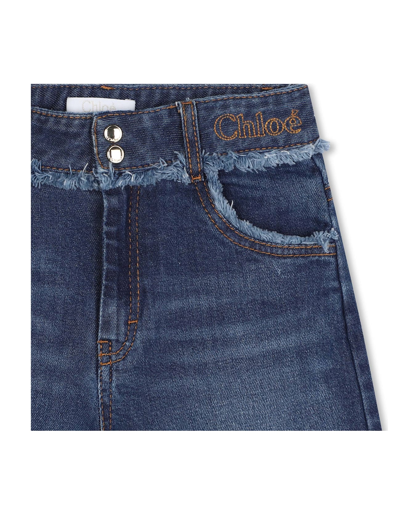 Chloé Shorts Denim Con Ricamo - Blue