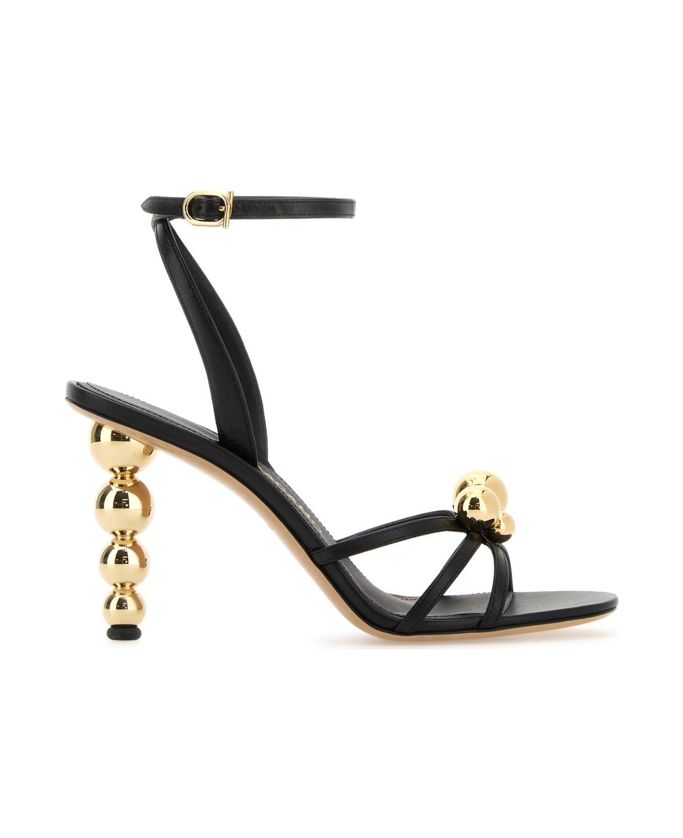 Ferragamo Black Leather Karina Sandals - NERONERO