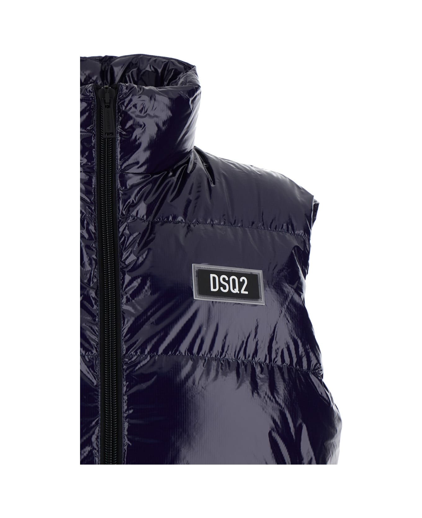 Dsquared2 Blue Sleeveless Down Jacket With Dsq2 Logo Patch In Polyamide Man - Blu