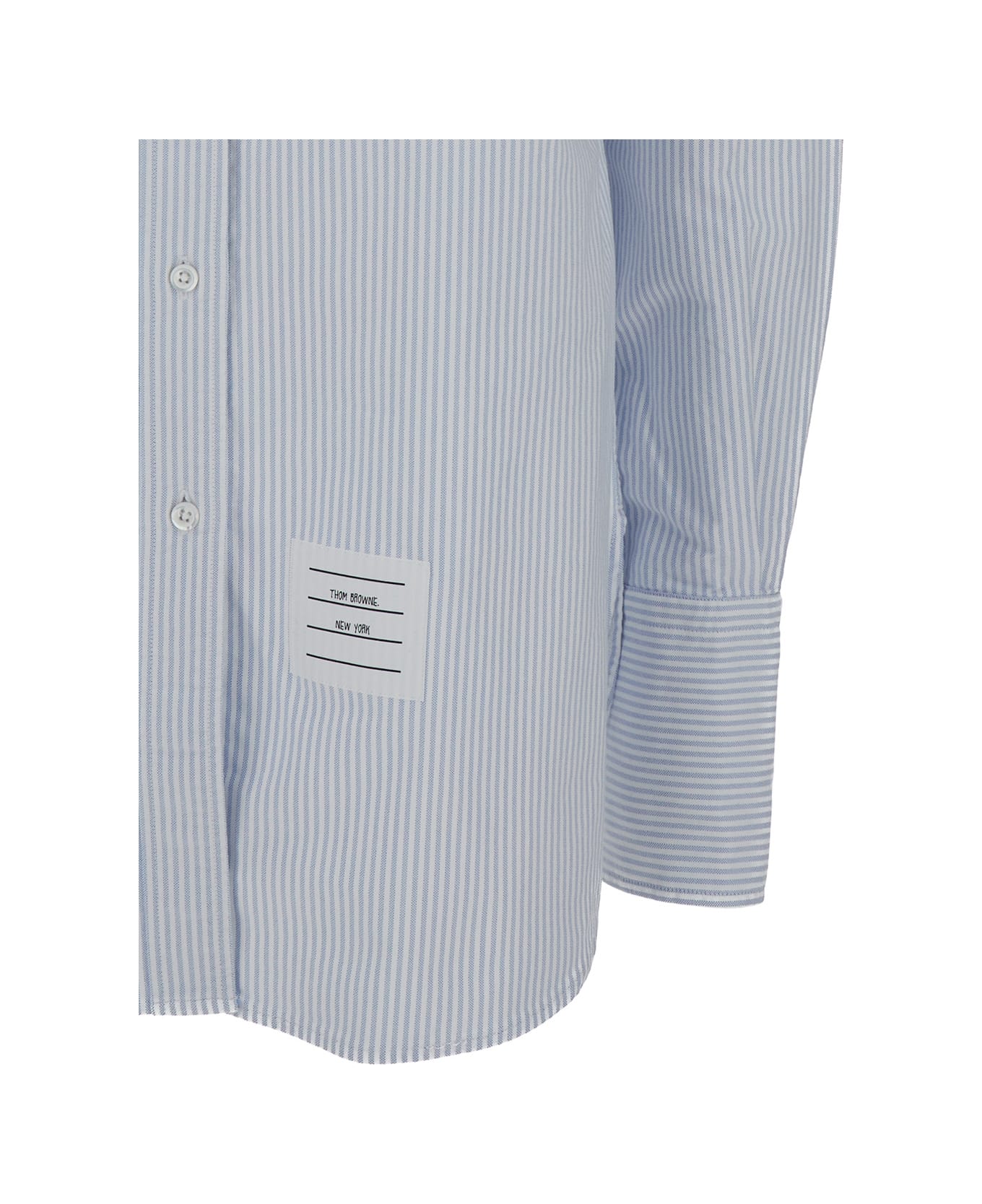 Thom Browne Exaggerated Easy Fit Point Collar Shirt In University Stripe W/ Woven 4 Bar Stripe Oxfordw - Blu
