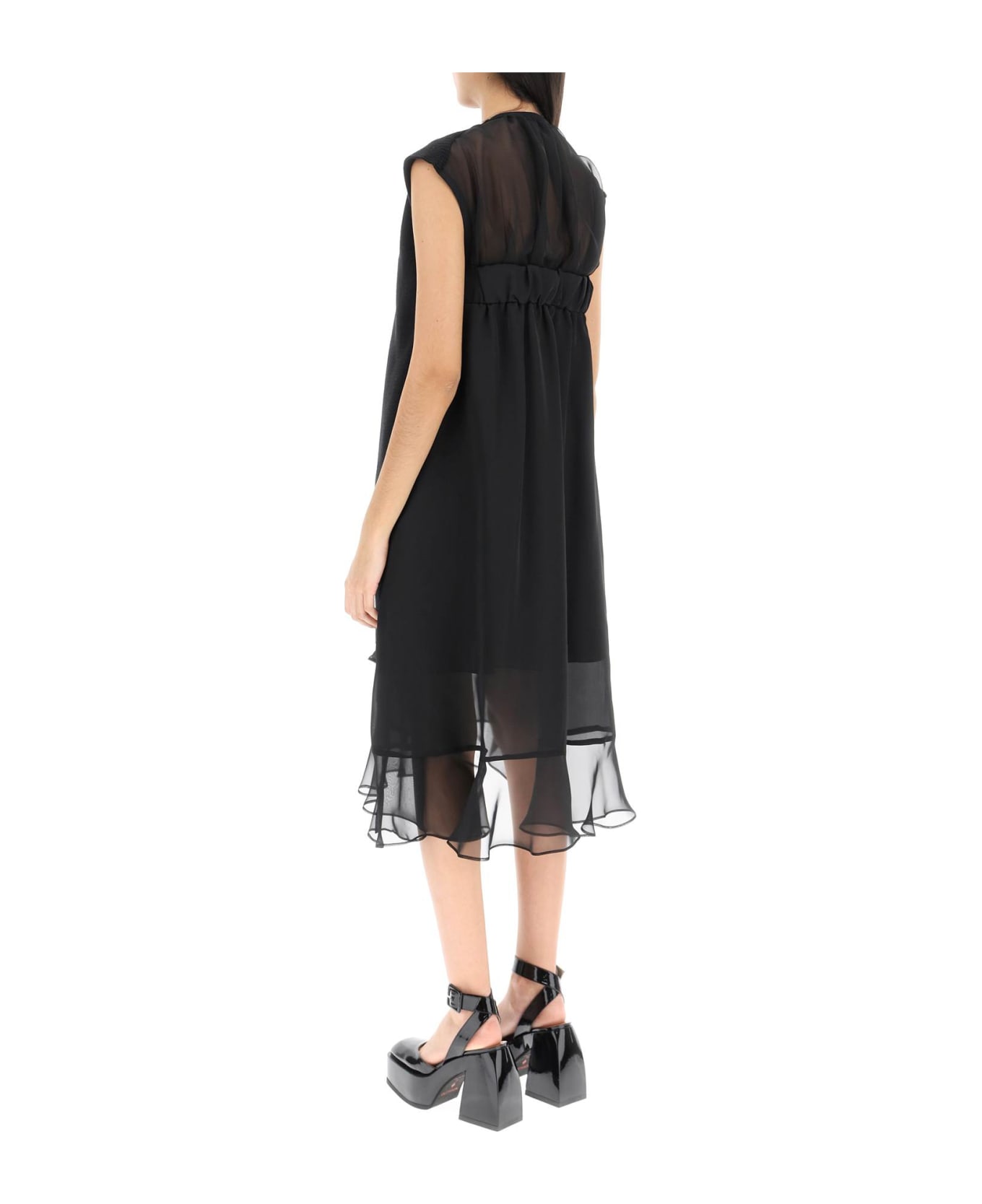 Sacai Midi Dress With Knitted Panel - BLACK BLACK (Black)