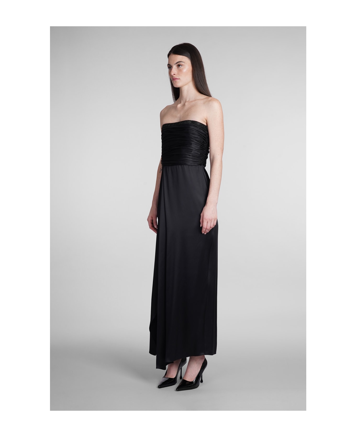 Giorgio Armani Black Satin Long Dress - PRINTED ワンピース＆ドレス
