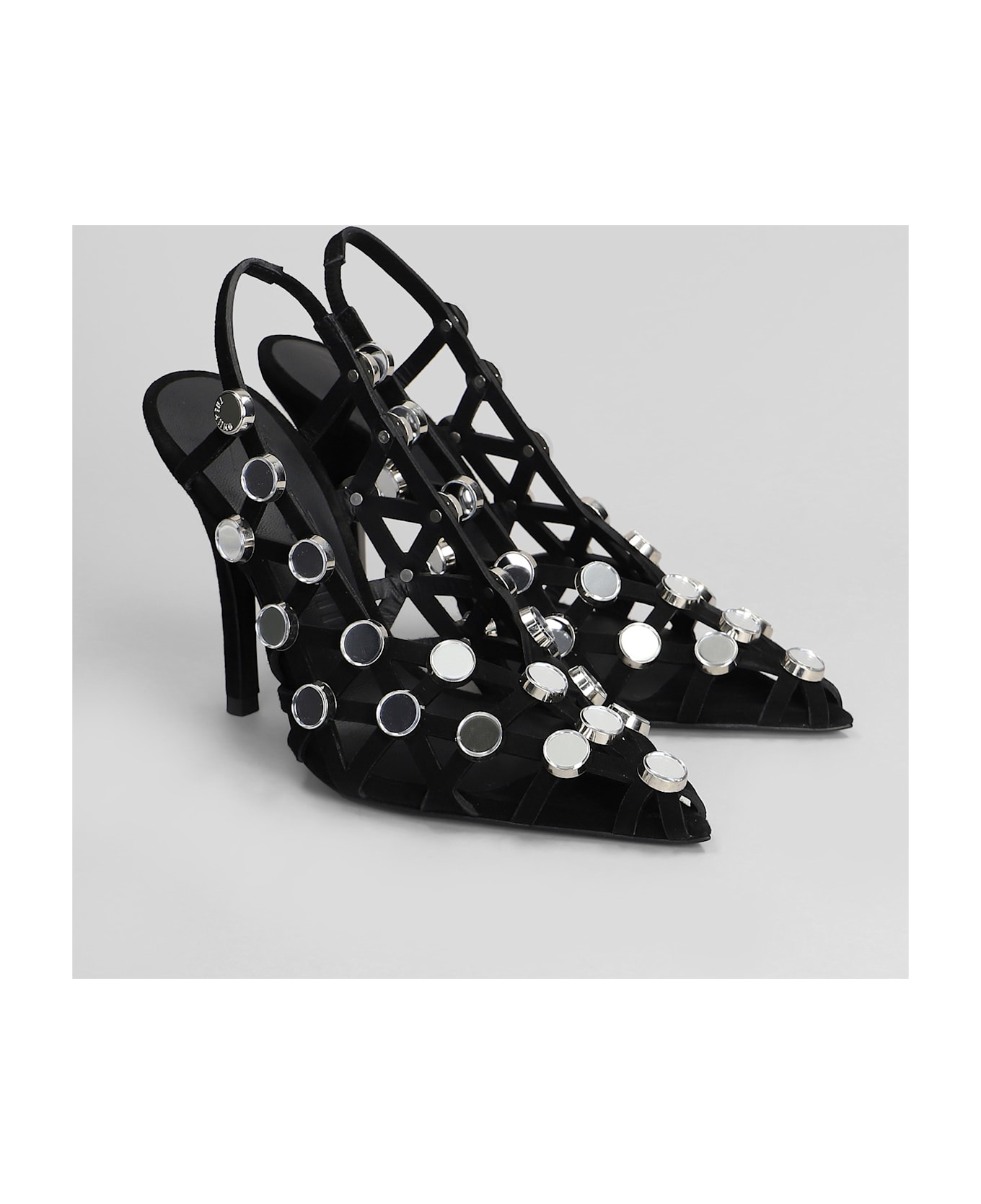 The Attico Grid Pumps In Black Leather - black