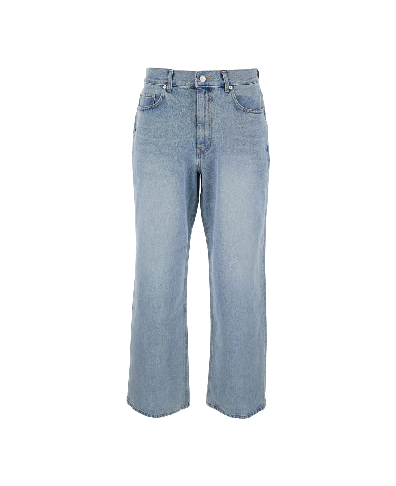 Dunst Light Blue Five Pocket Jeans With Logo Patch On The Back In Denim Man - Light blue