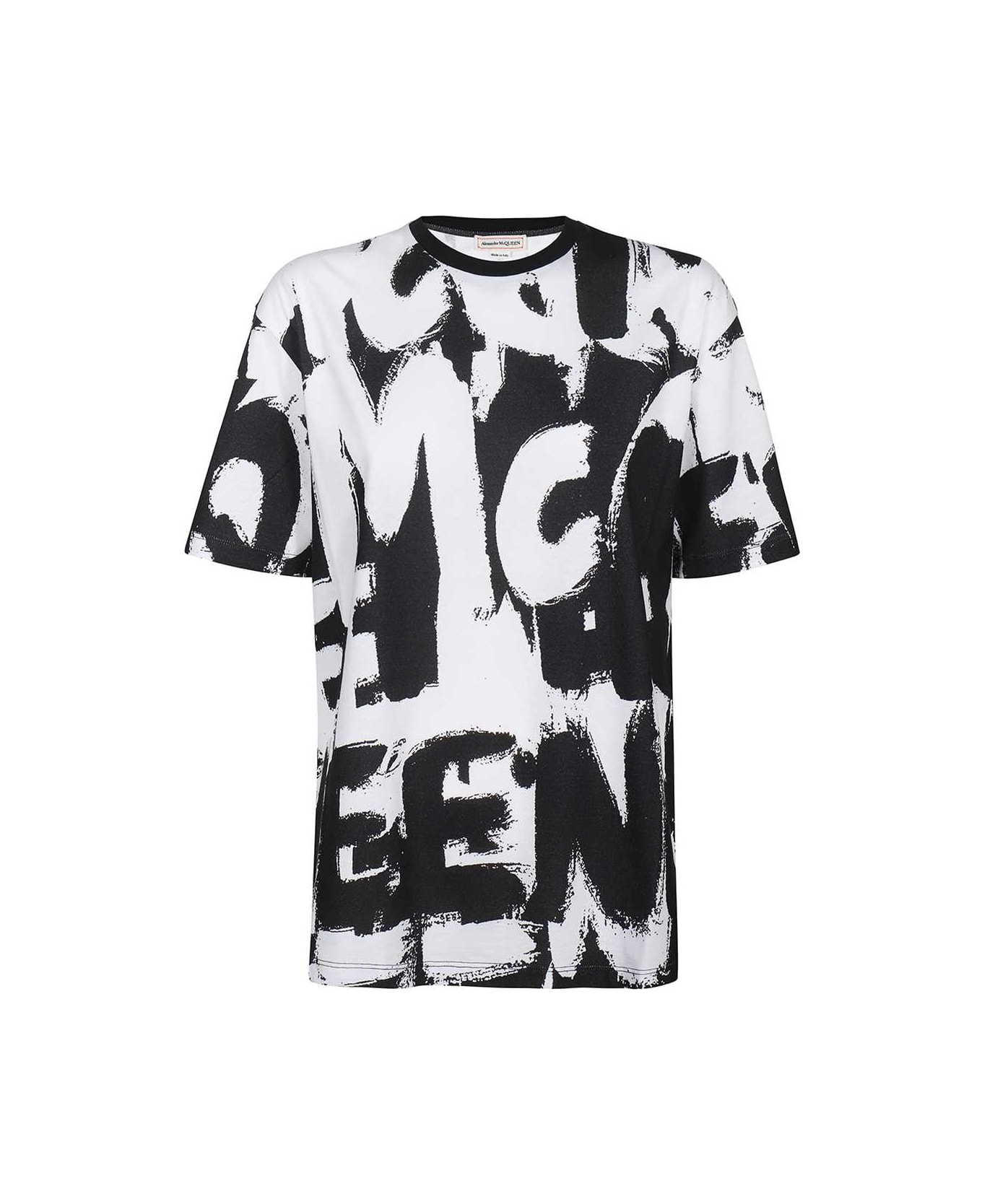 Alexander McQueen Short Sleeve Printed Cotton T-shirt - black Tシャツ