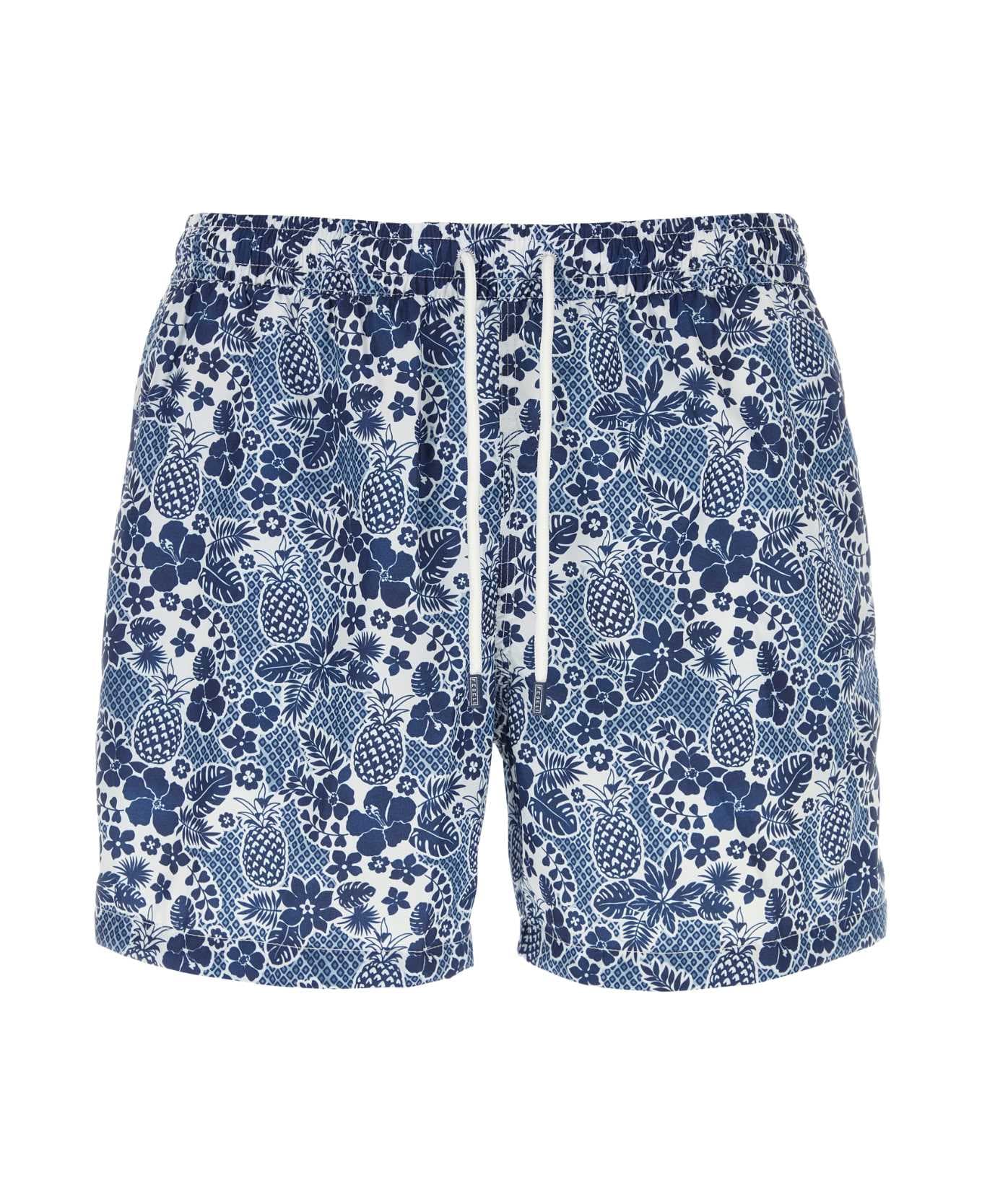Fedeli Printed Polyester Swimming Shorts - FANTASIABLU