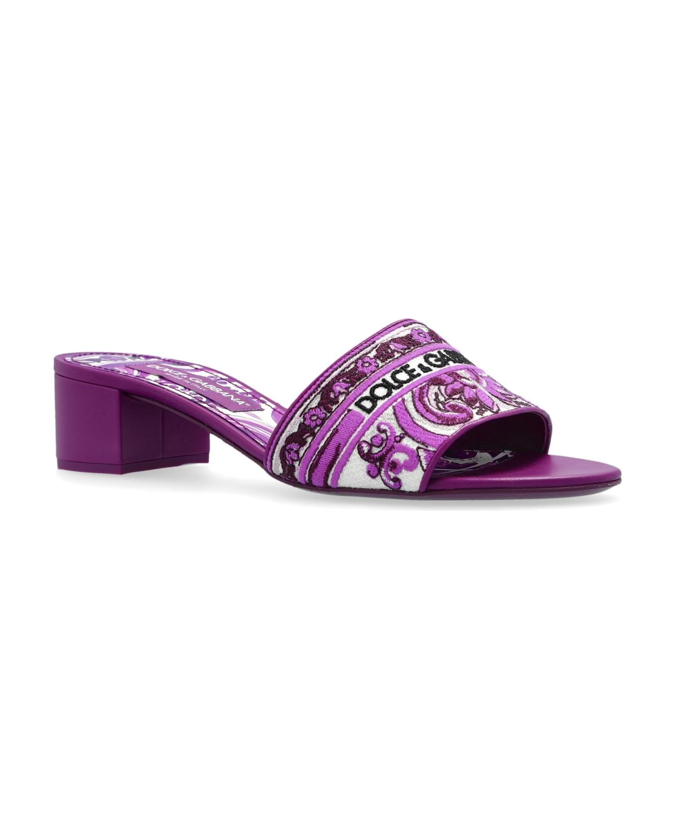 Dolce 
Gabbana Heeled Mules With 
majolica
 Pattern - Purple