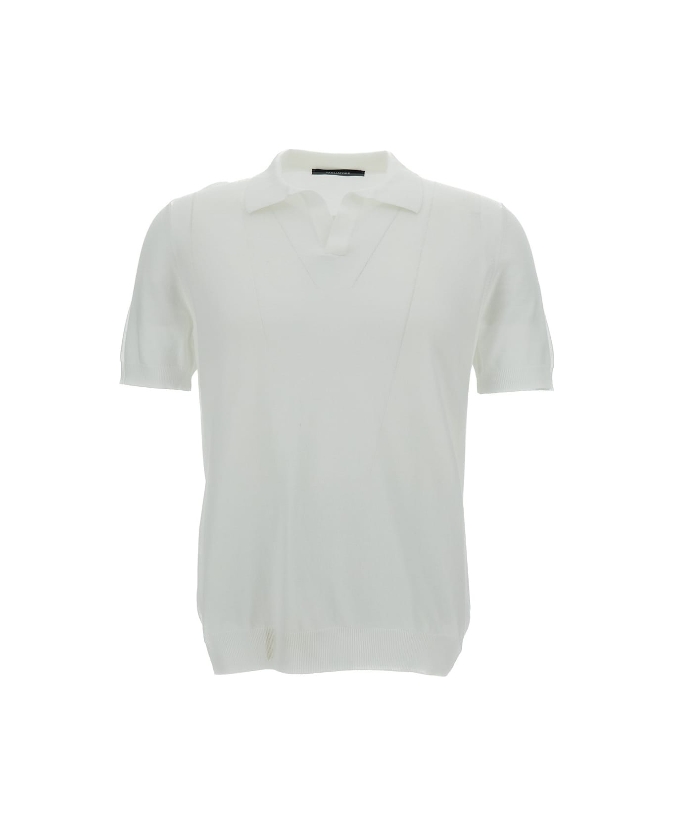 Tagliatore White Polo Shirt With Classic Collar Without Buttons In Cotton Man - White ポロシャツ