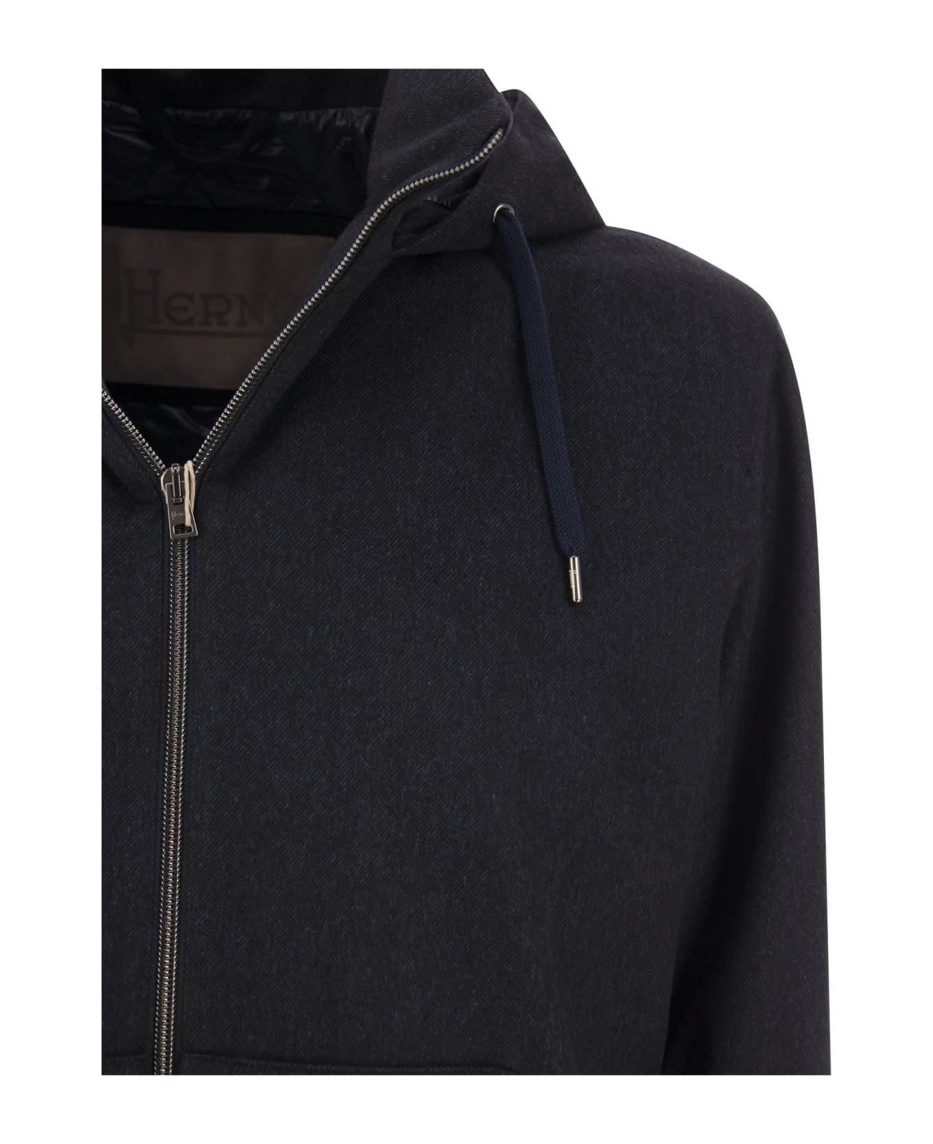 Herno Cashmere And Silk Hooded Jacket - Blue
