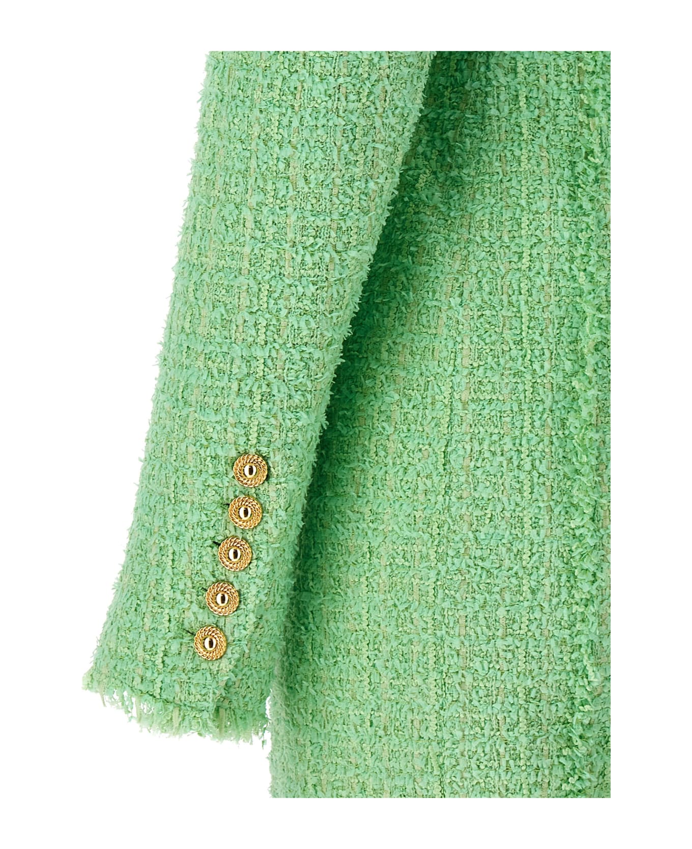 Balmain Logo Button Tweed Dress - Green