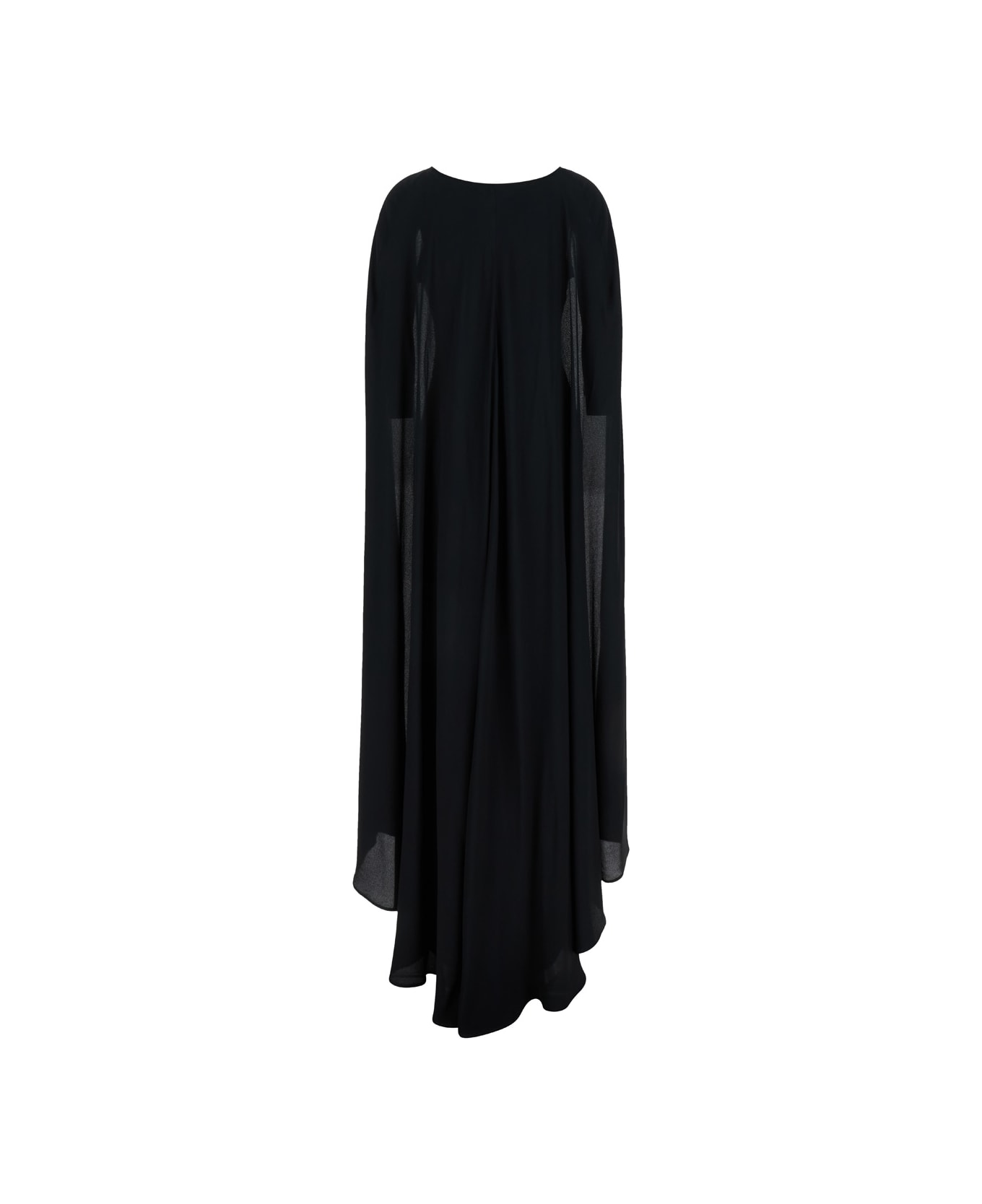 Federica Tosi Black Semi-transparent Crew Neck Long Dress In Silk Blend Woman - Black