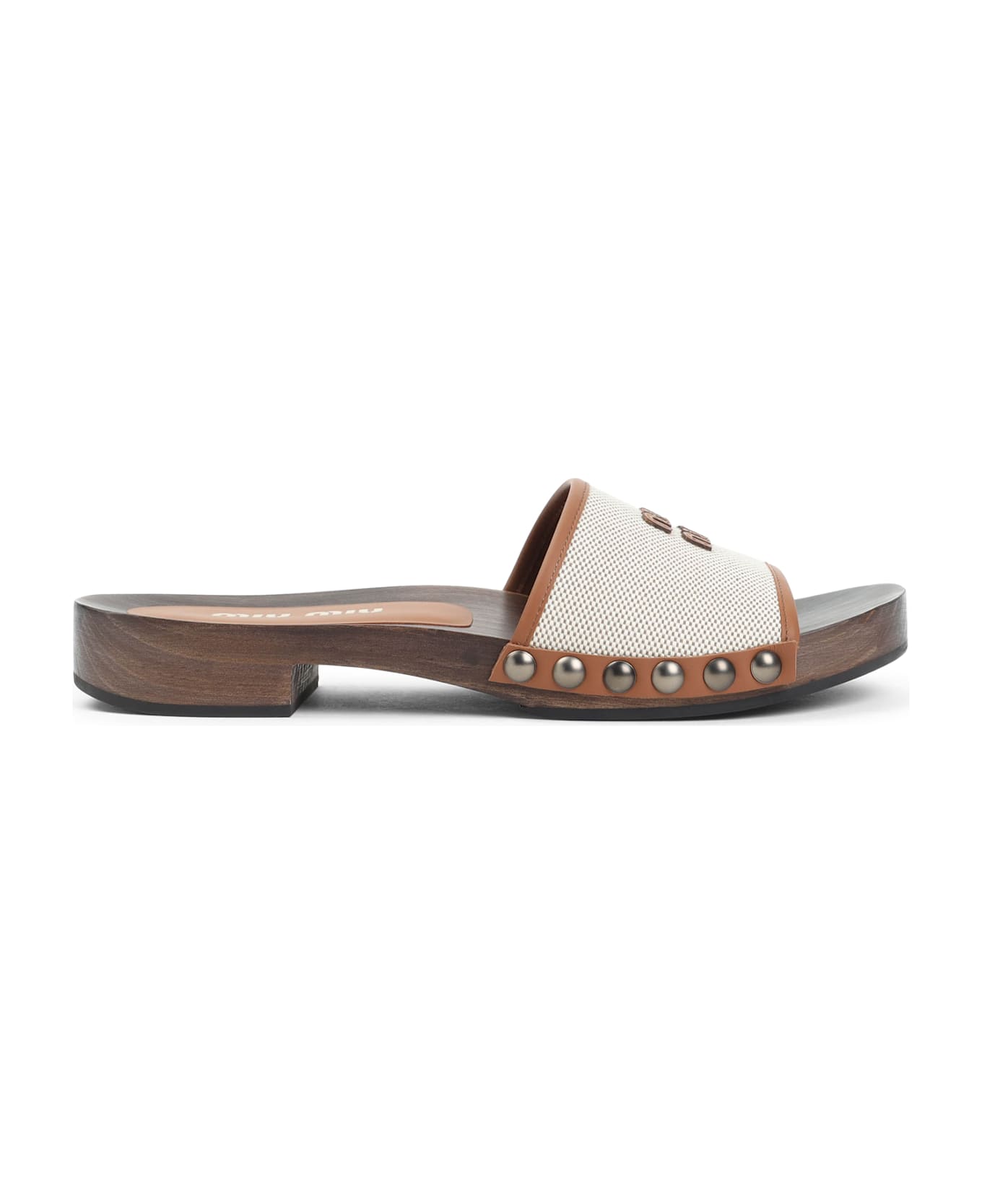 Miu Miu Canvas And Leather Clogs - F Naturale Brandy
