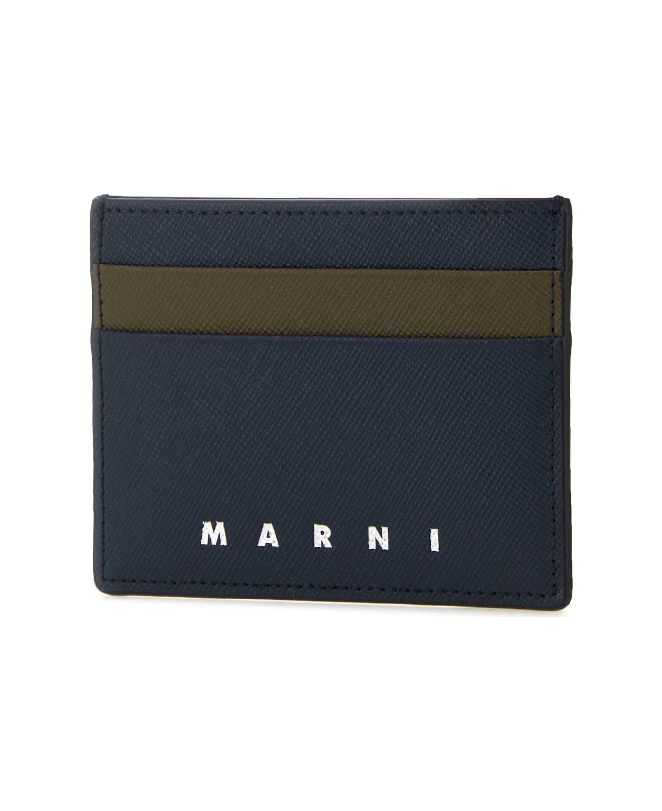 Marni Two-tone Leather Cardholder - NIGHTBLUEDUSTYOLIVE
