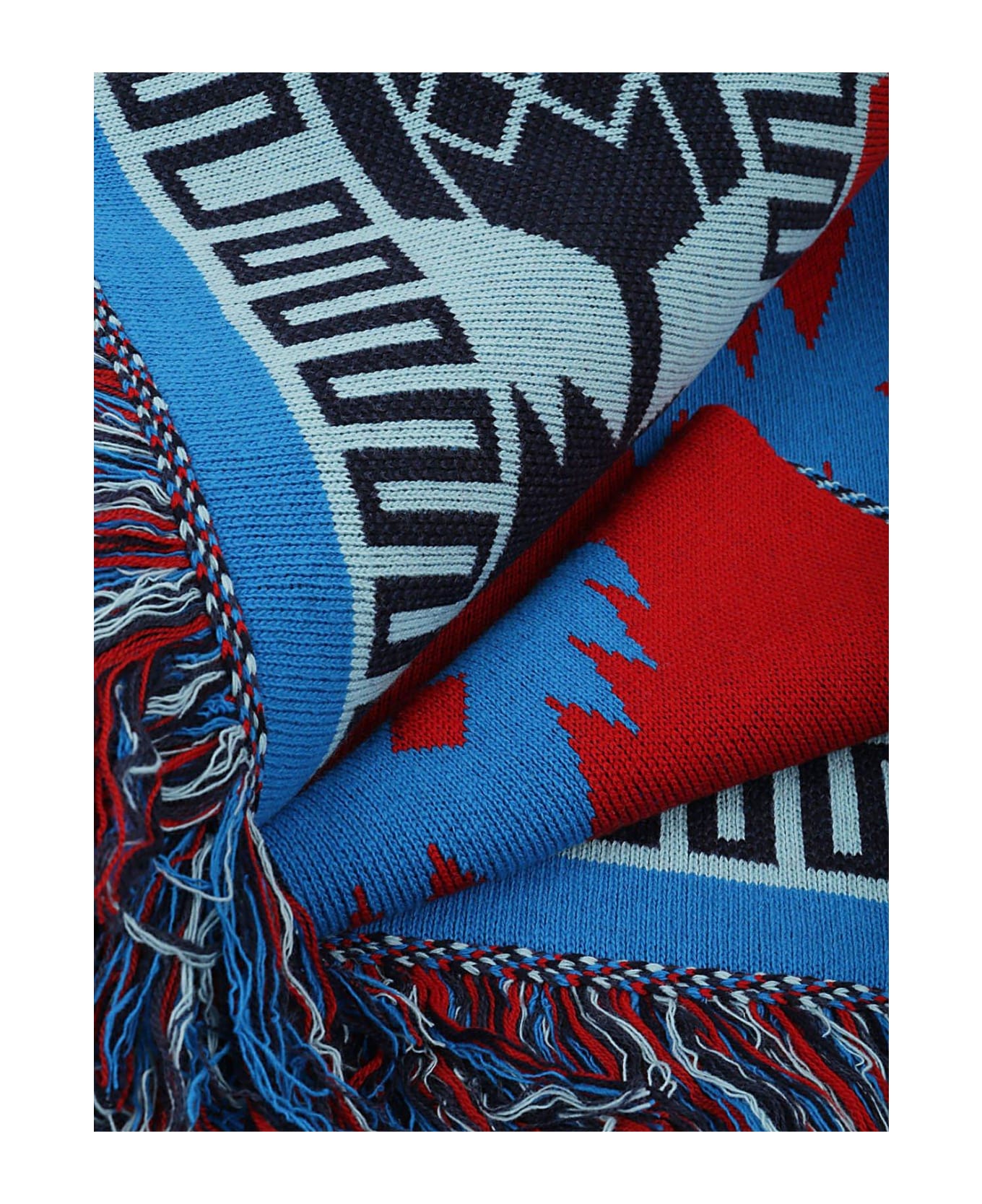 Alanui Intarsia-knitted Fringed Blanket - RED/BLUE