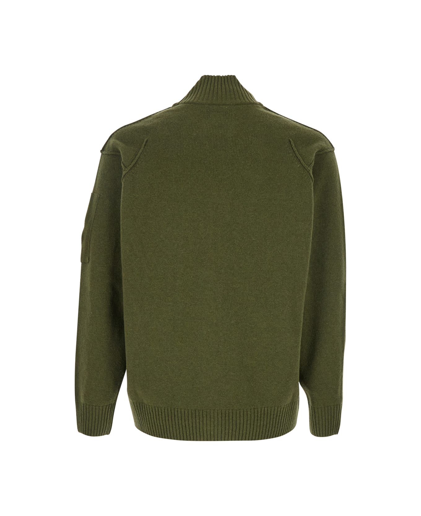 C.P. Company Green Jacket With High Neck And Logo Plaque On The Sleeve In Wool Blend Man - Green