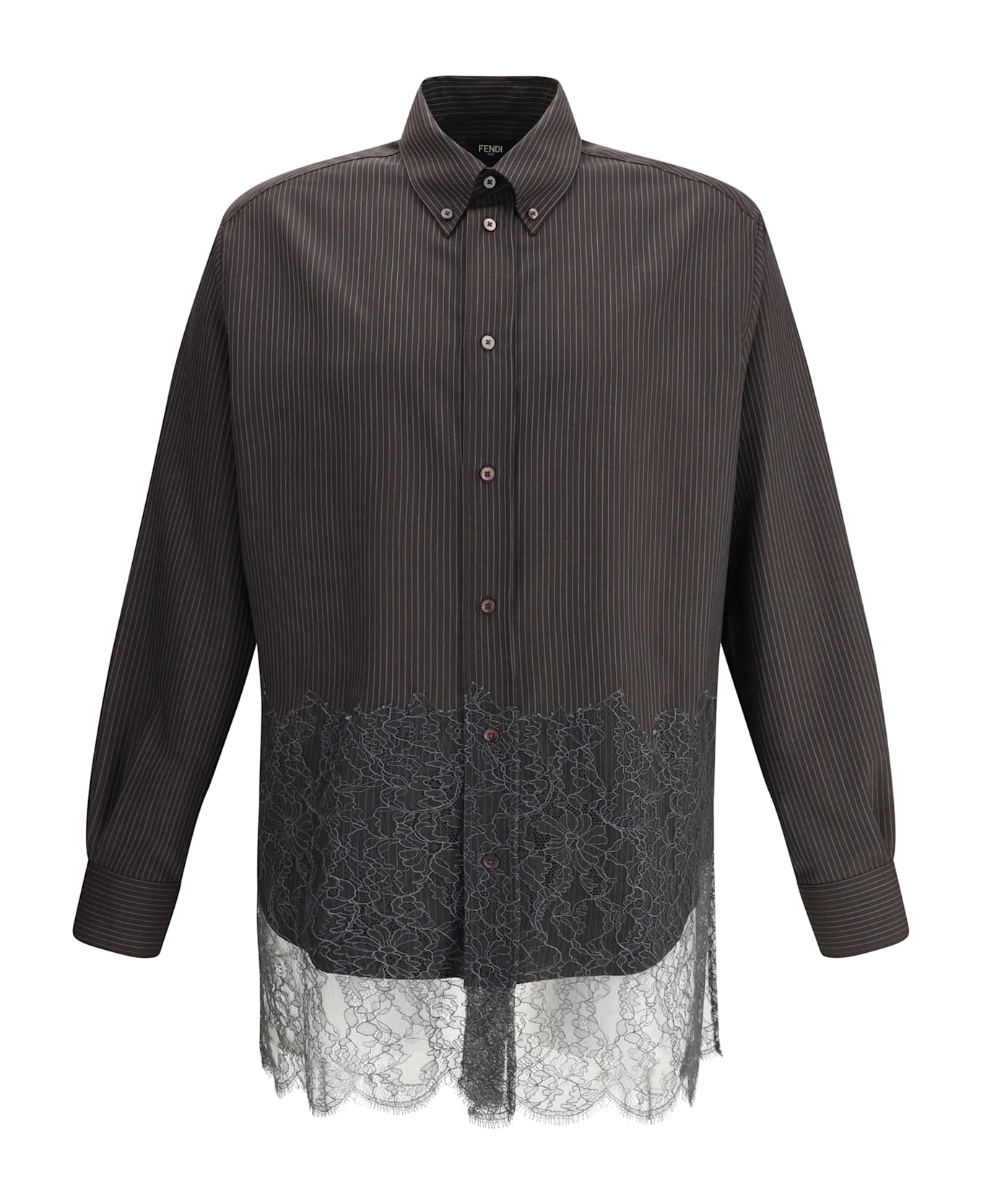 Fendi Pinstripe Wool And Lace Shirt - Dhp Espresso