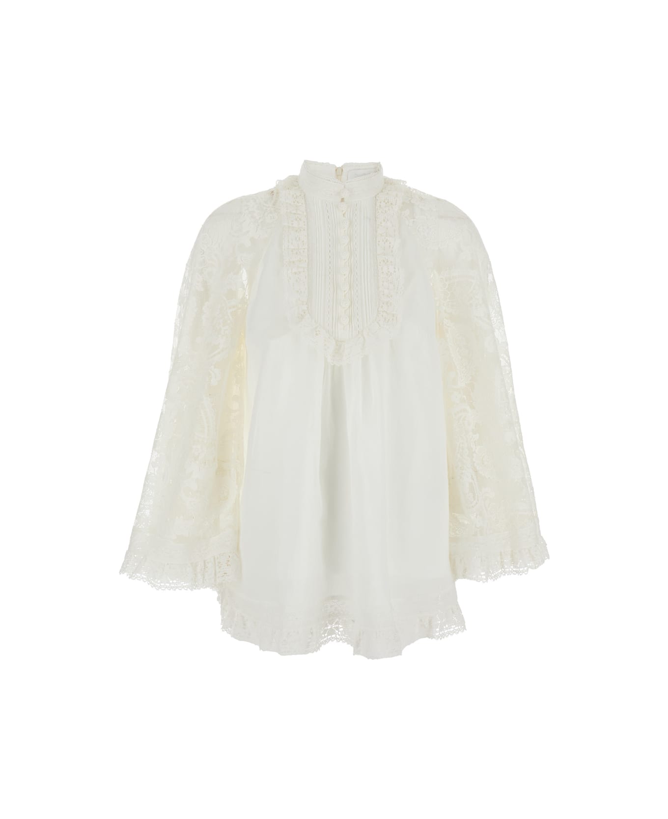 Zimmermann 
ascension
 White Blouse With Lace Panels And Scallop Hem In Ramie Woman - White