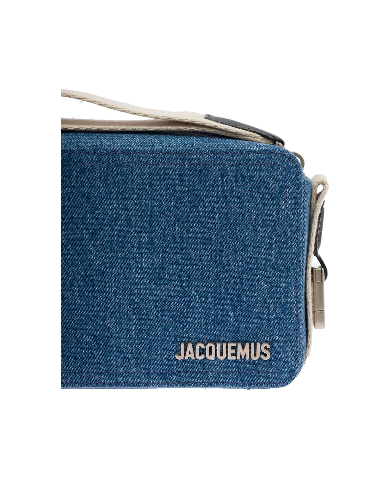 Jacquemus 'le Cuerda Horizontal' Light Blue Messenger Bag With Logo Lettering Detail In Cotton Man - Blu