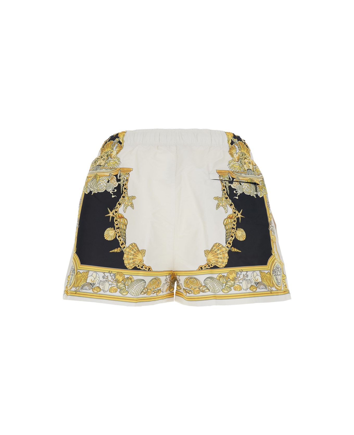 Versace White Swim Shorts With Elastic Drawstring Waist And Coral Theatre Print In Tech Fabric Man - White