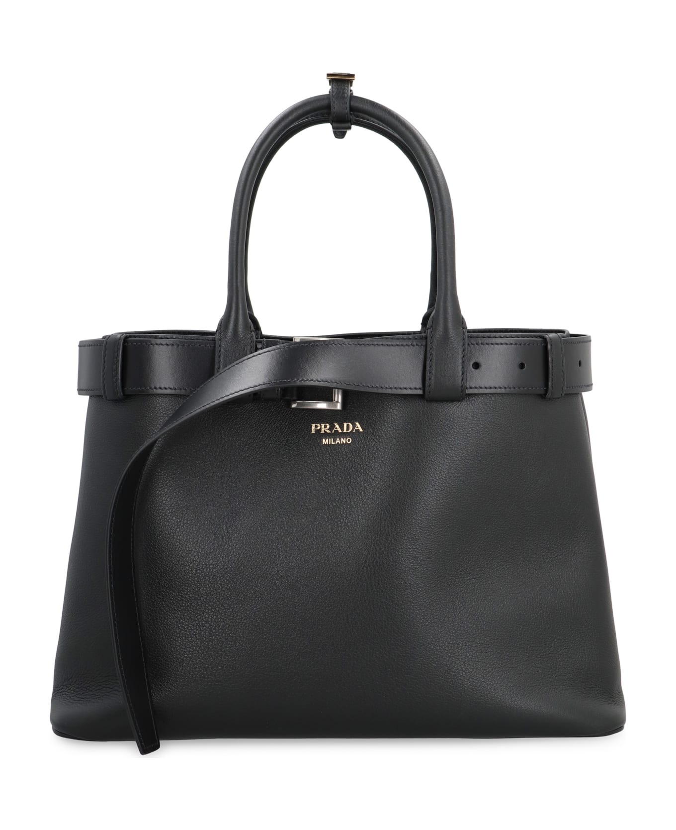 Prada Buckle Leather Bag - black