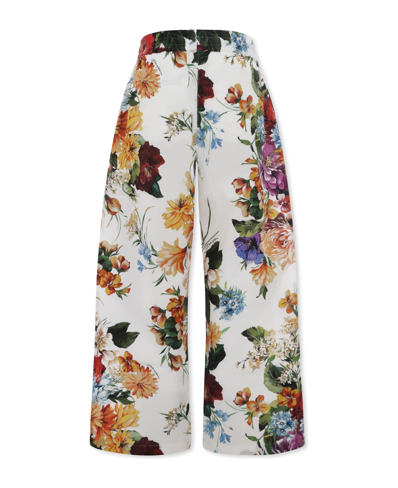 Dolce & Gabbana Ivory Trousers For Girl With Floral Print - Ivory