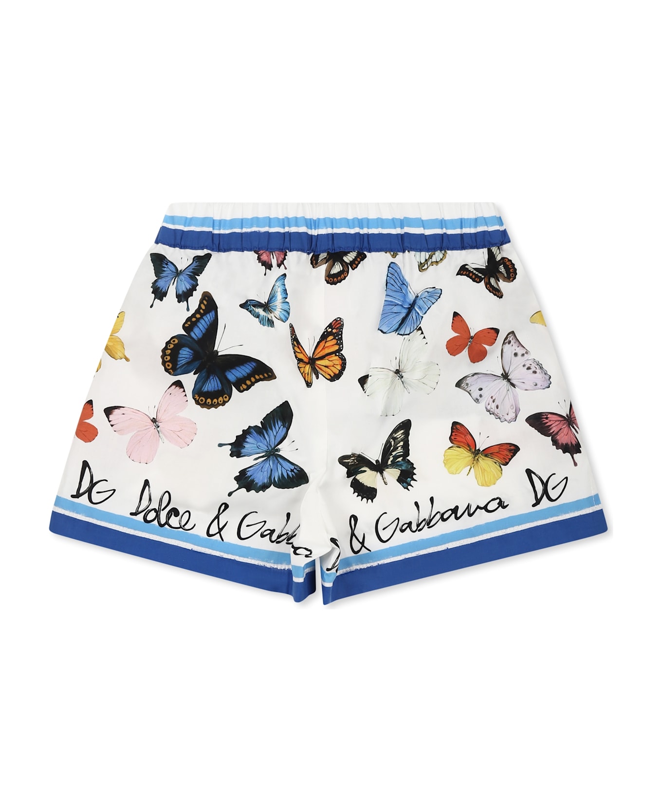 Dolce & Gabbana White Shorts For Baby Girl With Butterflies - White